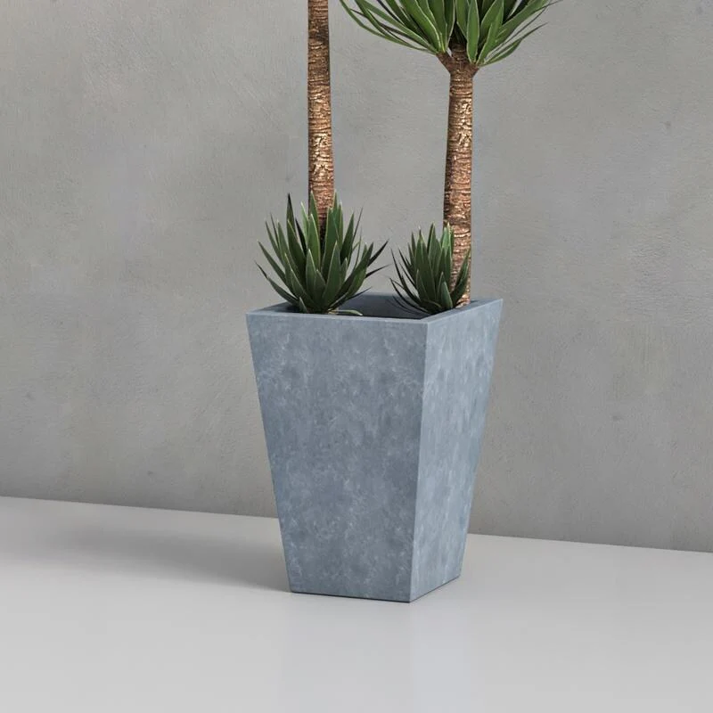 Serene Fiberstone and Clay Tapered Square Plant Pot with Drainage Holes For Indoor Outdoor Home Office Patio Porch Garden Decor