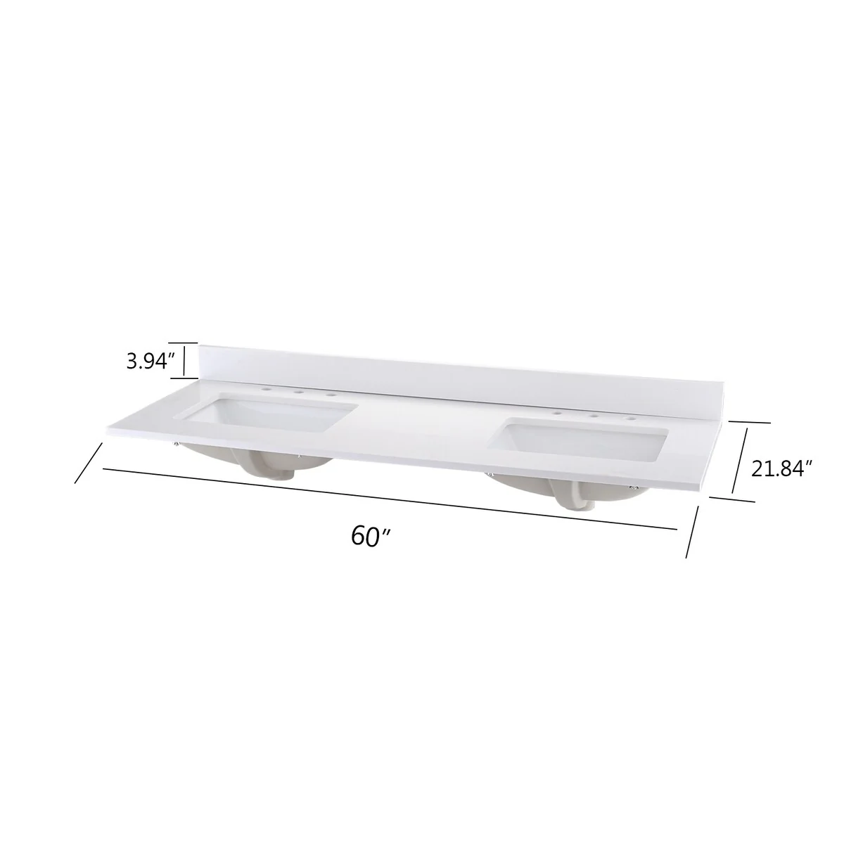 BATHLET 60 inch Quartz Countertop Double Sink Bathroom Vanity Set
