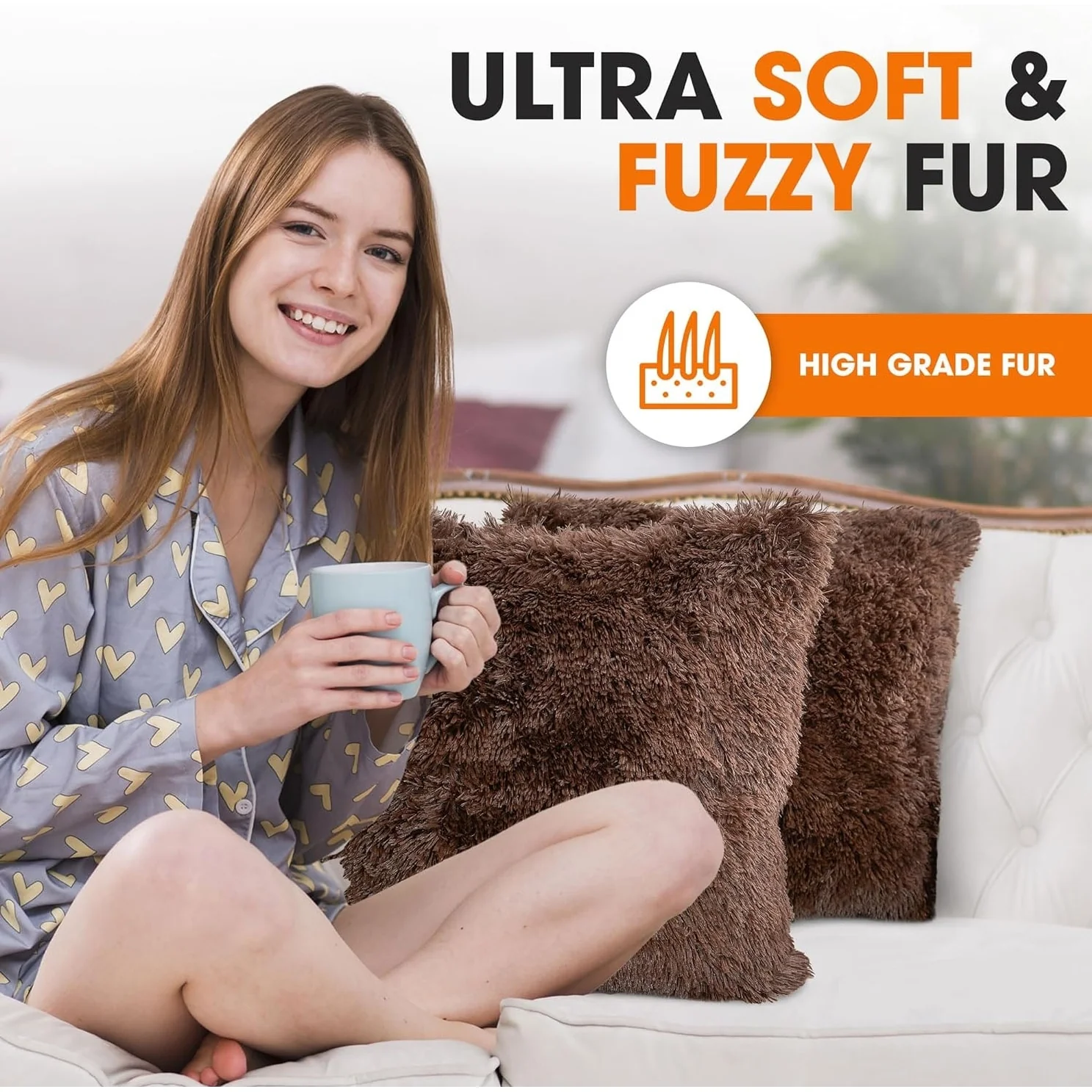 Cheer Collection Shaggy Long Hair Throw Pillows (Set of 2)