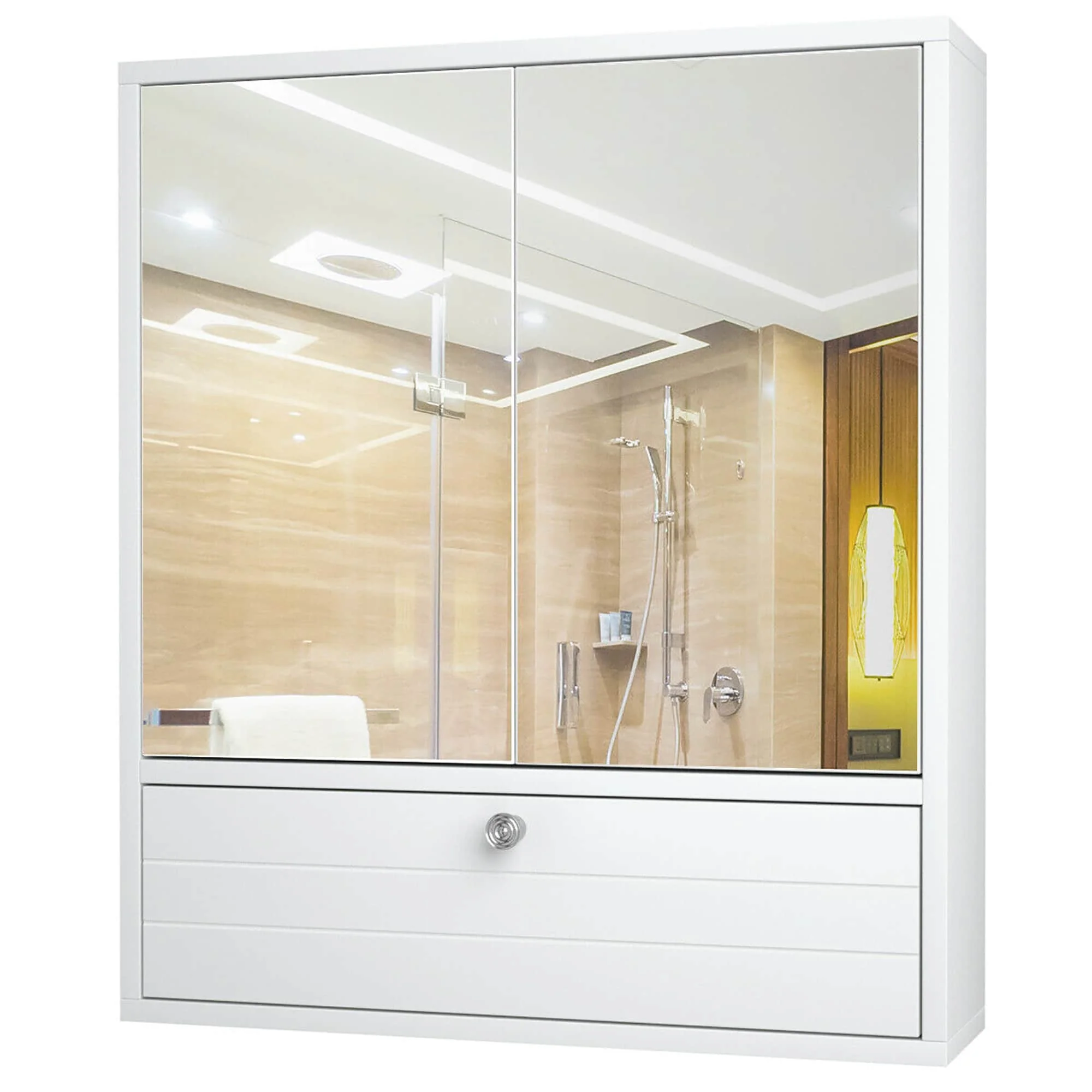 Wall Mounted Mirror Door Cabinet Bathroom Cabinet Adjustable Shelf