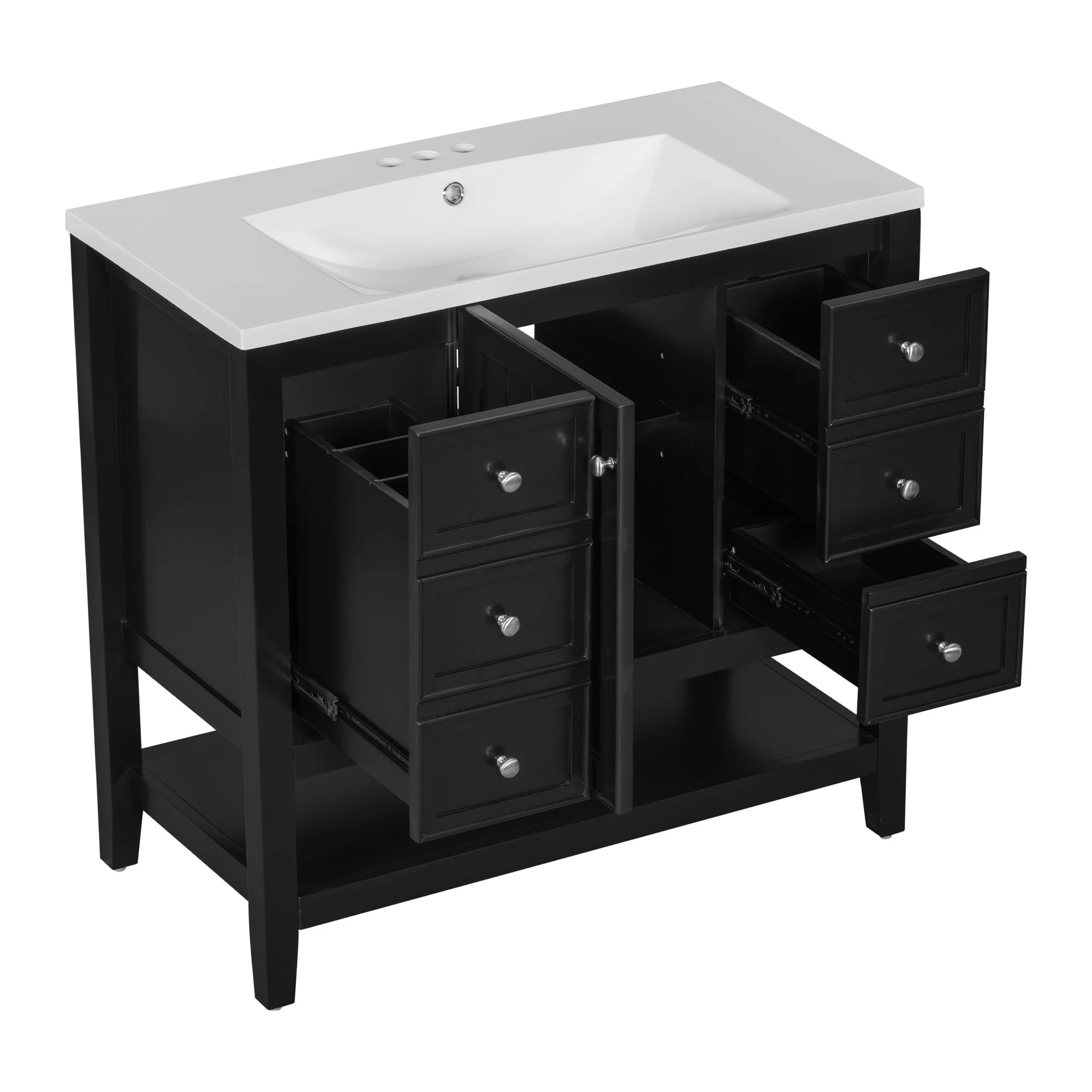 36 Inch Freestanding Bathroom Vanity Set with Drawers and Ceramic Sink