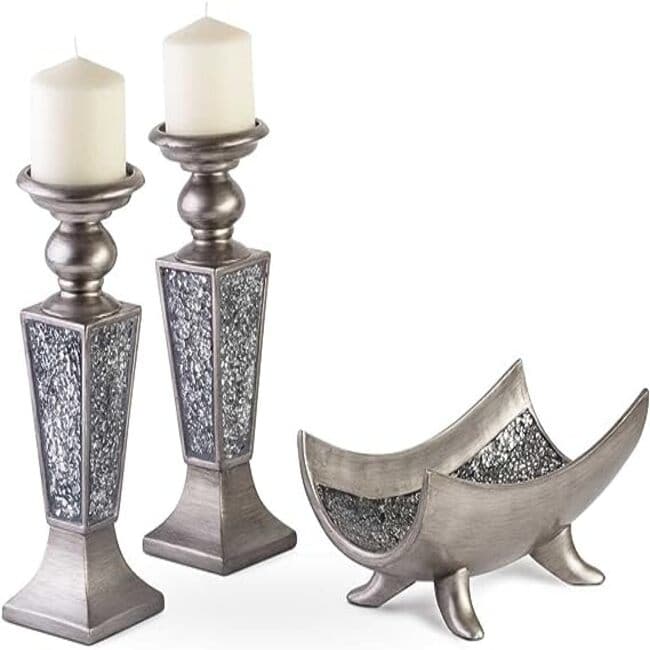 Creative Scents Schonwerk Silver Centerpiece Bowl- Crackled Mosaic Design
