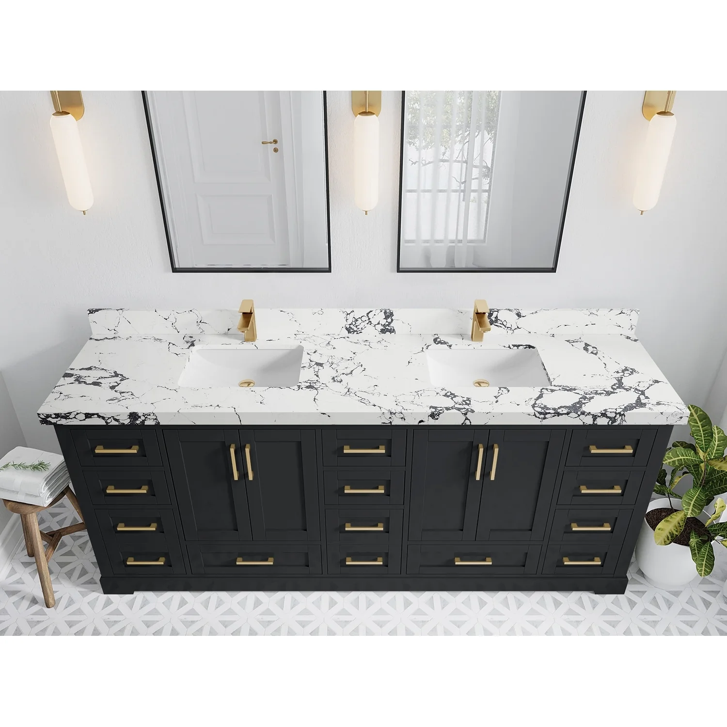 Willow Collection 84 in W x 22 in D x 36 in H Boston Double Bowl Sink Bathroom Vanity with Countertop