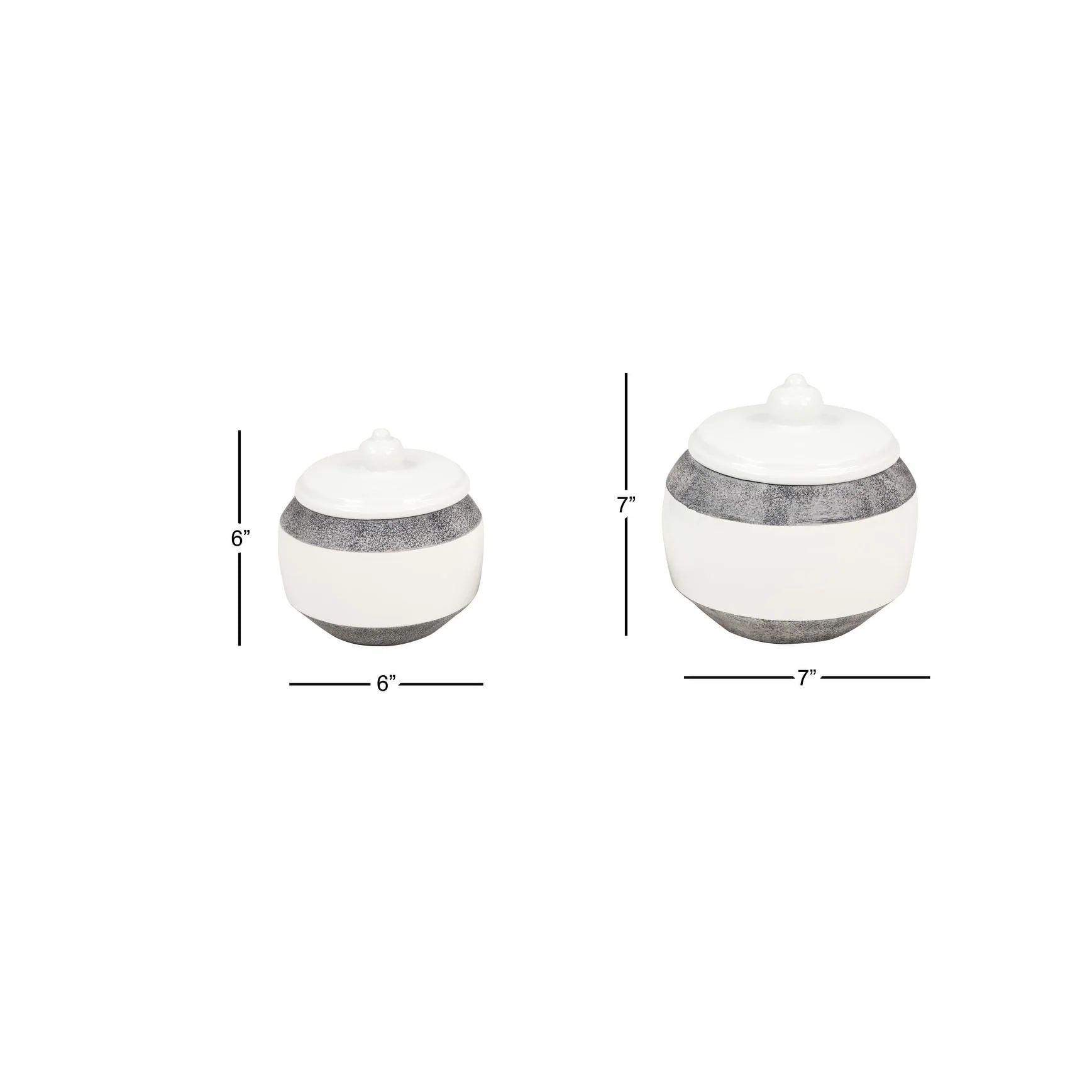 Textured Grey/ Glossy White Ceramic Jars with Lids (Set of 2) - 7 x 7 x 8
