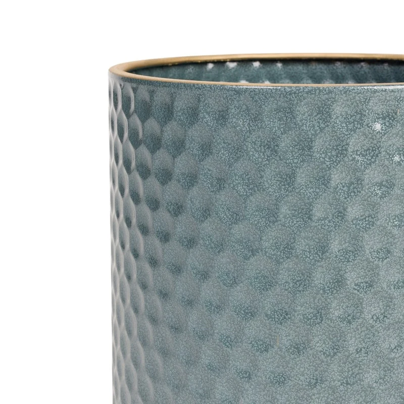 2-Piece Honeycomb Metal Planter Pot With 4-Leg Wood Base - Blue-Green - 14.75