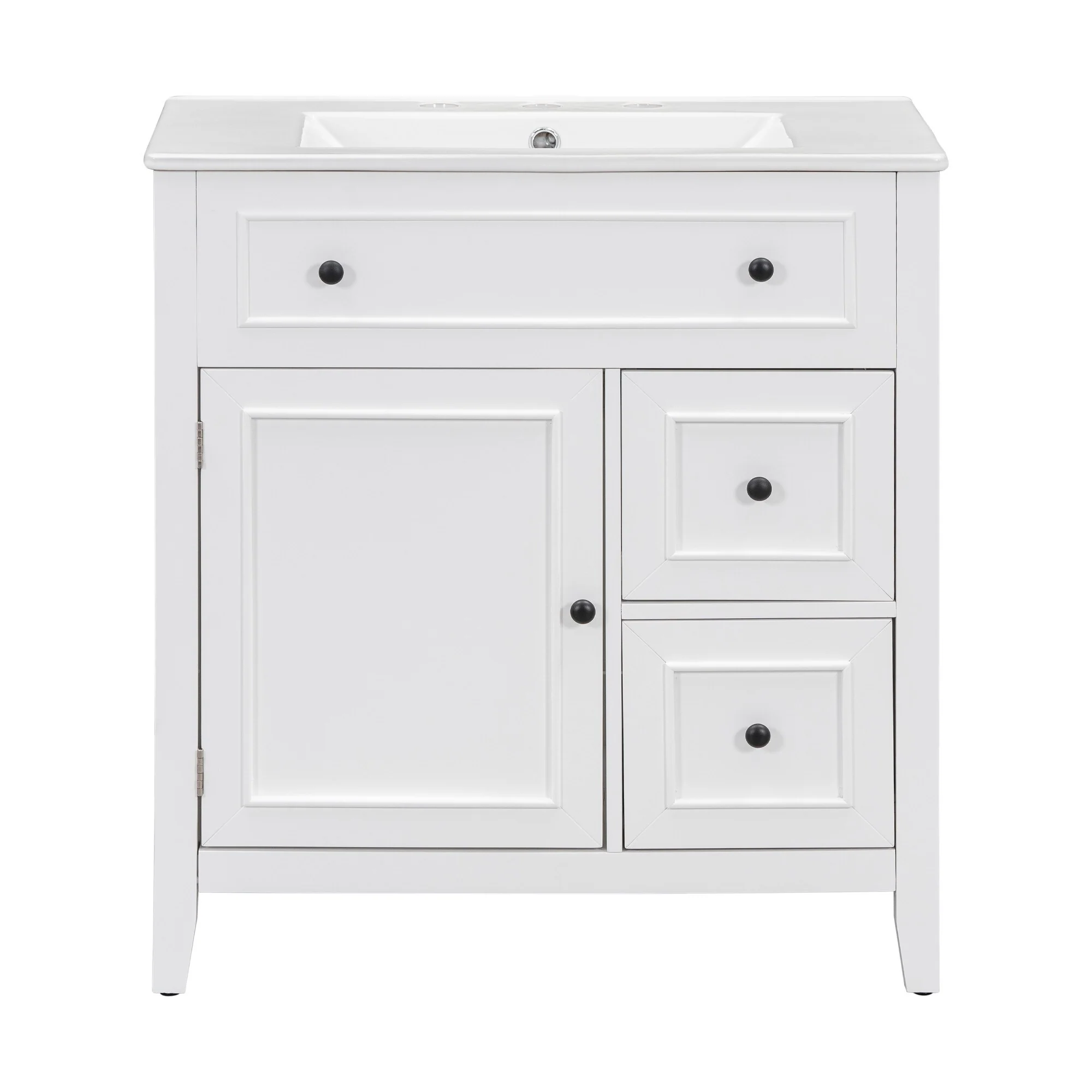 30'' Solid Wood Bathroom Vanity with Cabinet, 2 Drawers, and Ceramic Sink