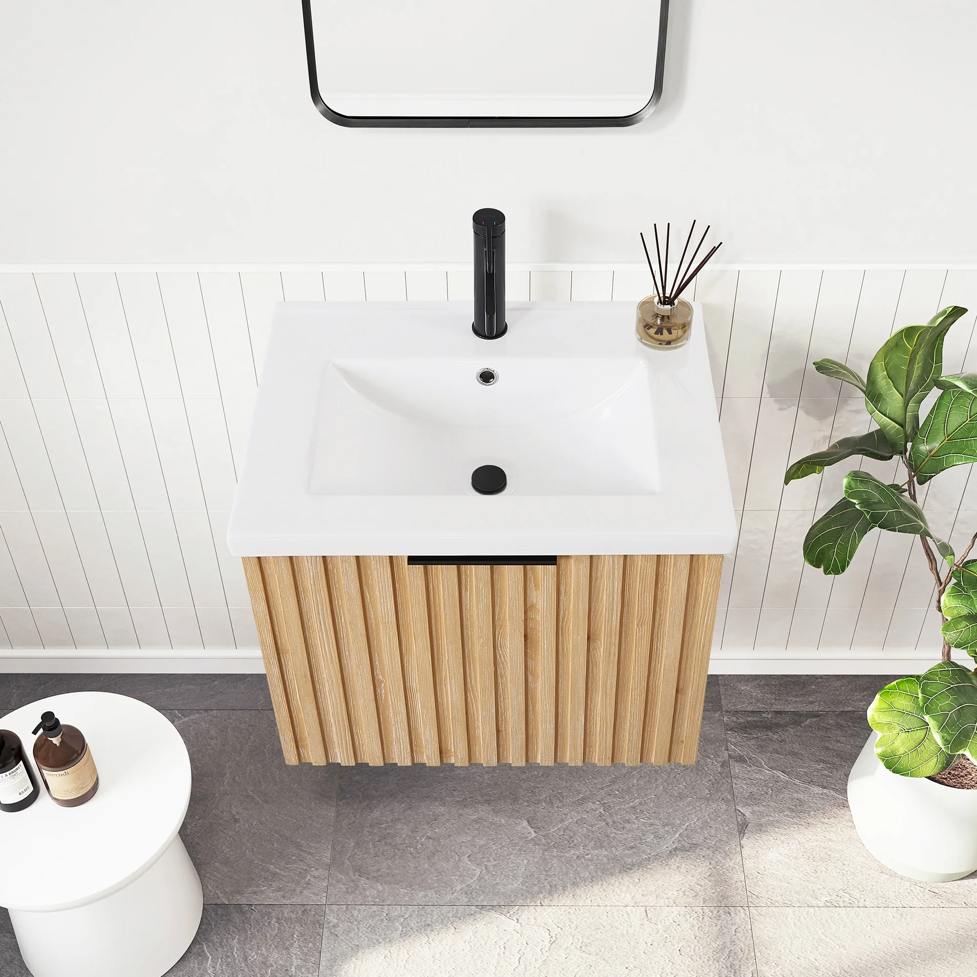 Manila Floating Bath Vanity with Ceramic Basin Top without Mirror