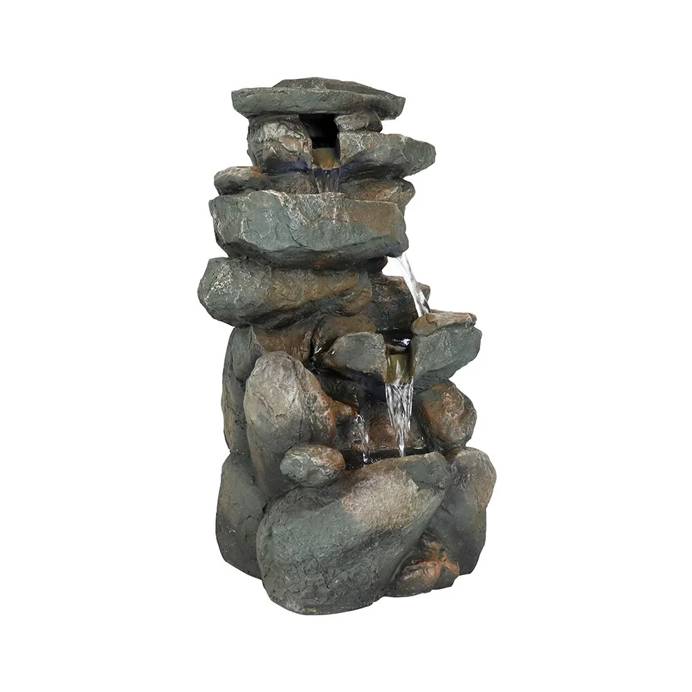5-Tier Rock Falls Cascading Tabletop Water Fountain with LED Lights