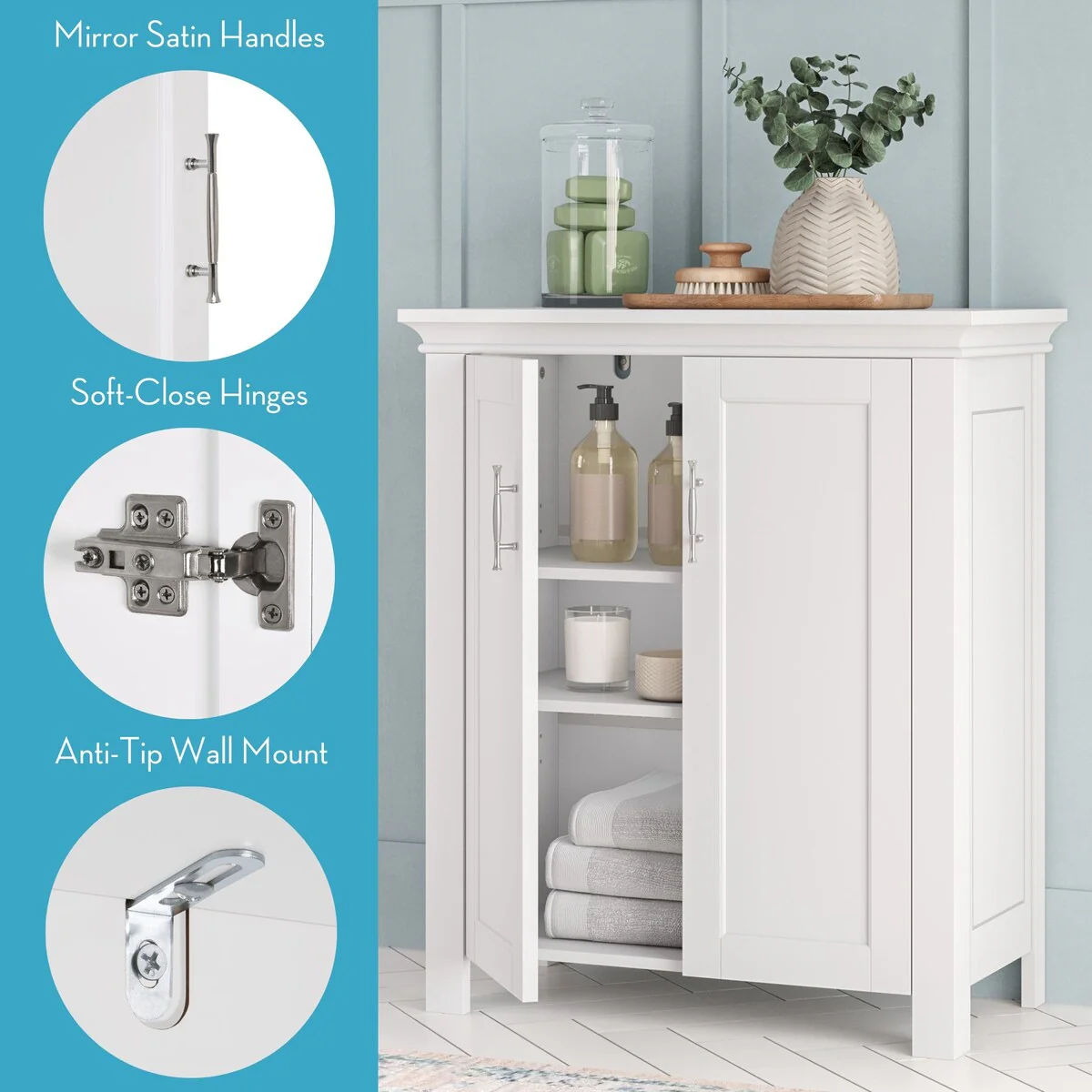 RiverRidge Somerset Two-Door Bathroom and Laundry Storage Cabinet with Adjustable Shelf - White