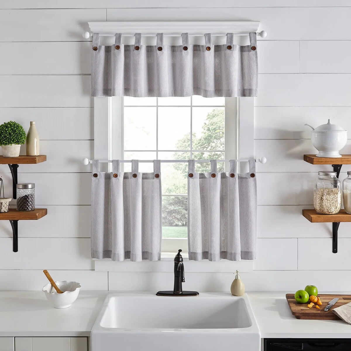 Tucker Ticking Stripe Kitchen Curtain Valance - 60