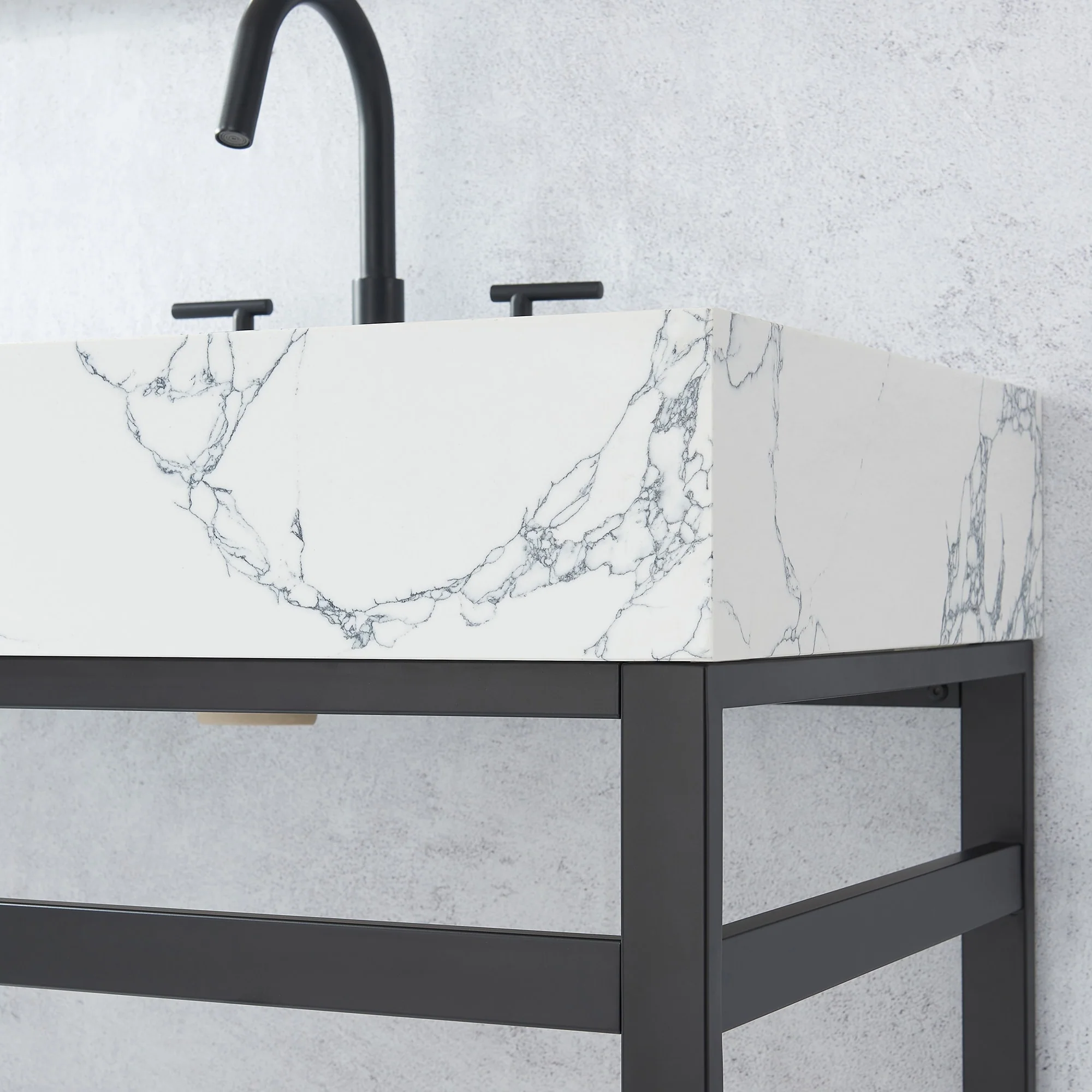 Ecija Bath Vanity, Metal Support with Composite Stone Top, no Mirror