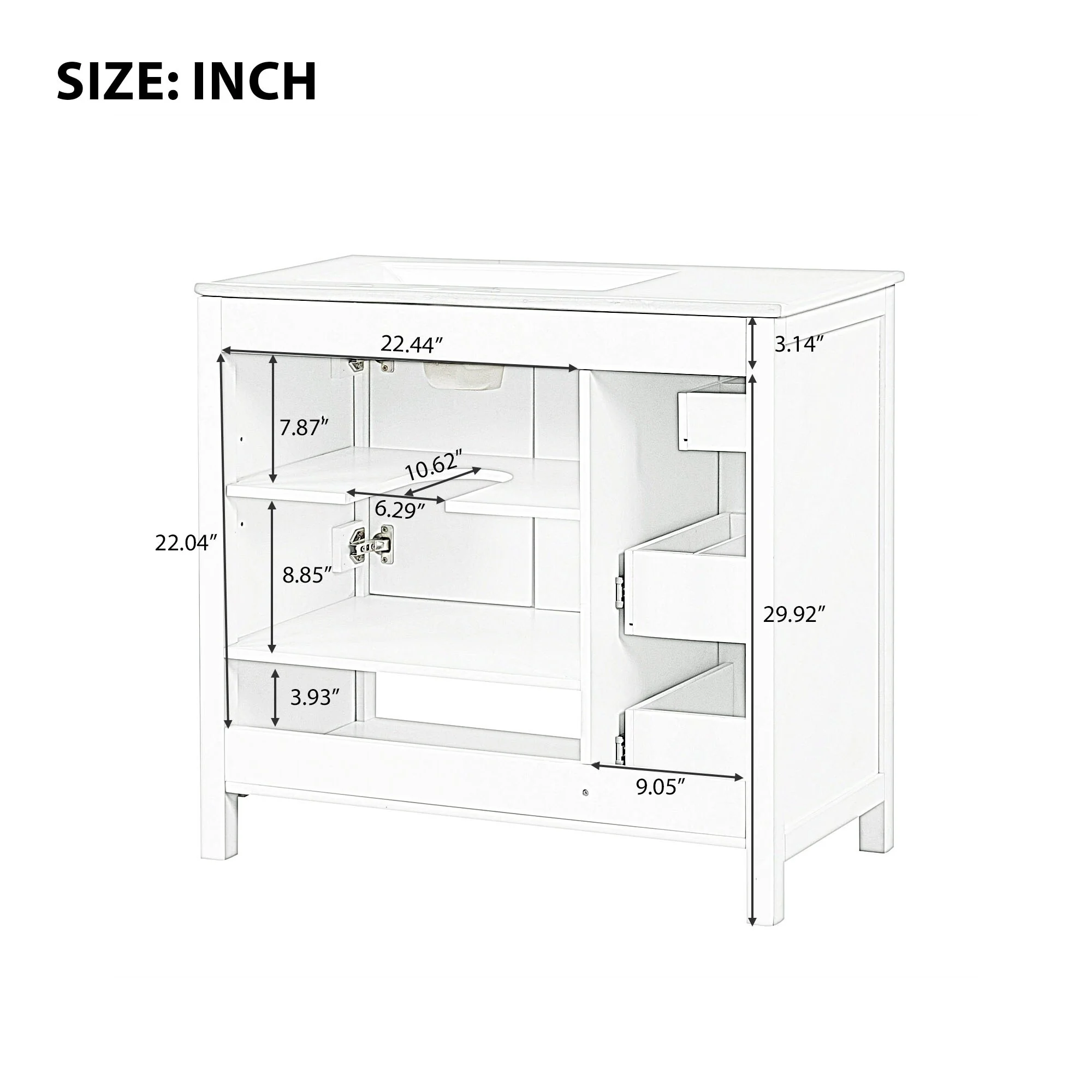 Bathroom Vanity with Ceramic Sink, Bathroom Storage Cabinet with 2 Drawers, Bathroom Vanity with 1 Tip-Out Drawer and 1 Door