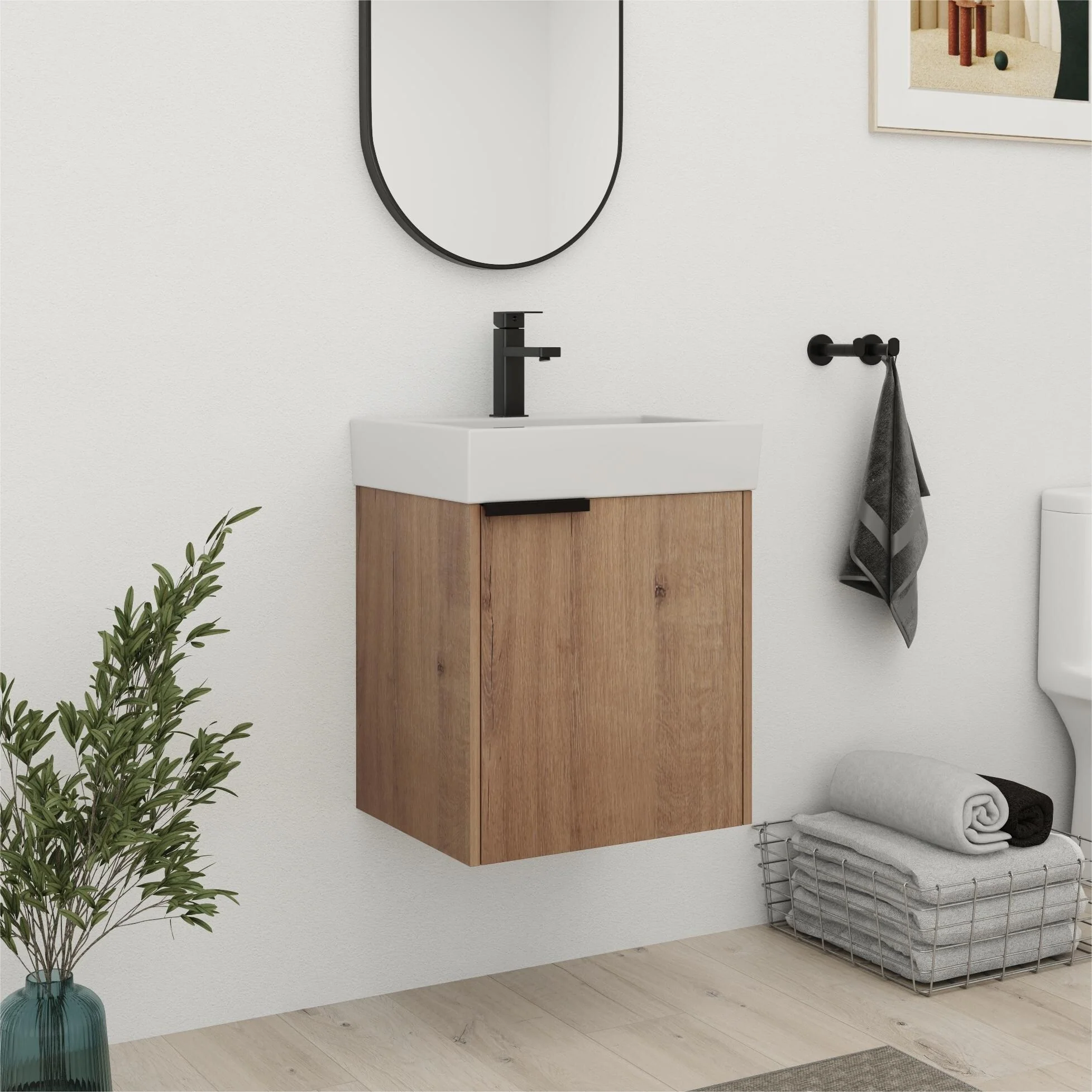 Bathroom Vanity With Sink In 16/18 Inch, Floating Bathroom Vanity With Soft Close Door