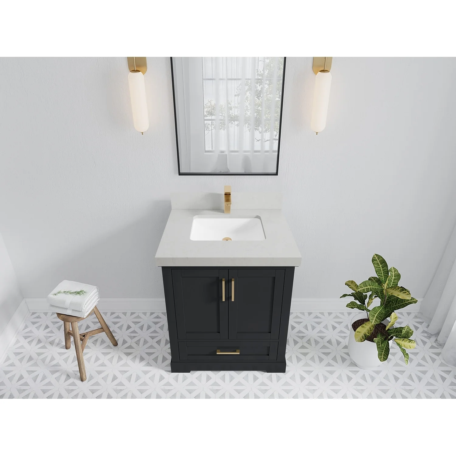 Willow Collection 30 in W x 22 in D x 36 in H Reeded Boston Single Bowl Sink Bathroom Vanity with Quartz or Marble Countertop