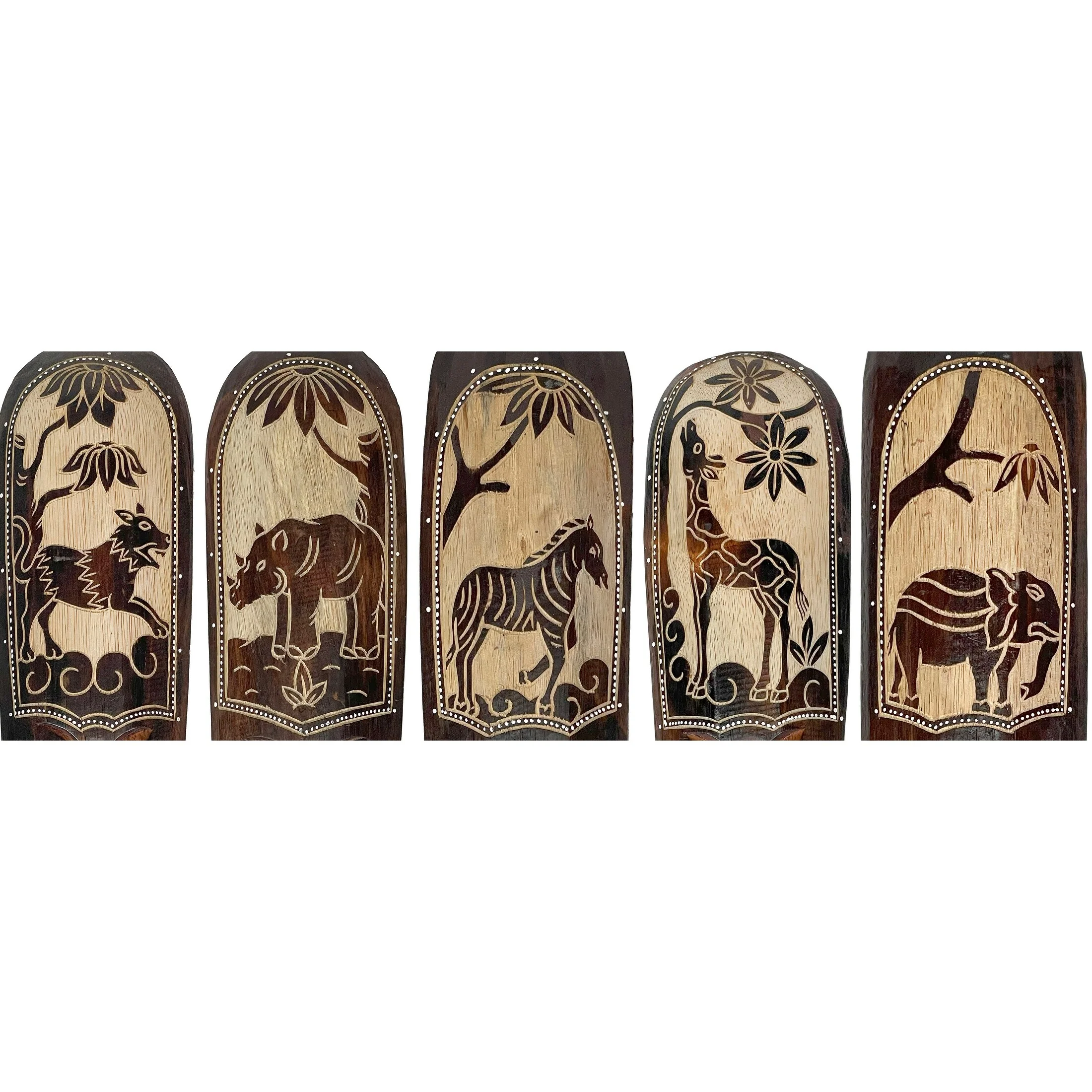 Zeckos 20In African Animal Hand Carved Wood Wall Masks (Set Of 5)