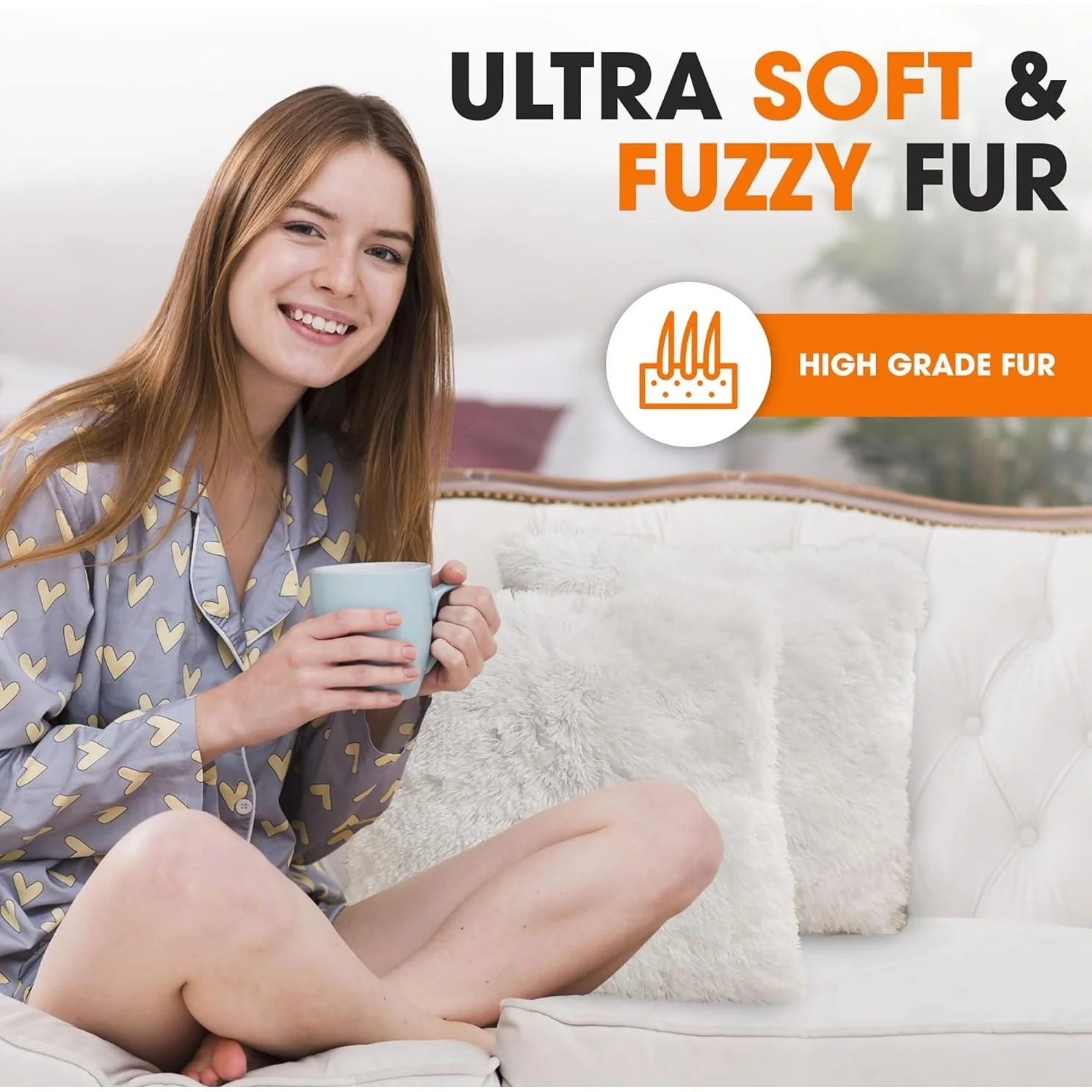 Cheer Collection Shaggy Long Hair Throw Pillows (Set of 2)