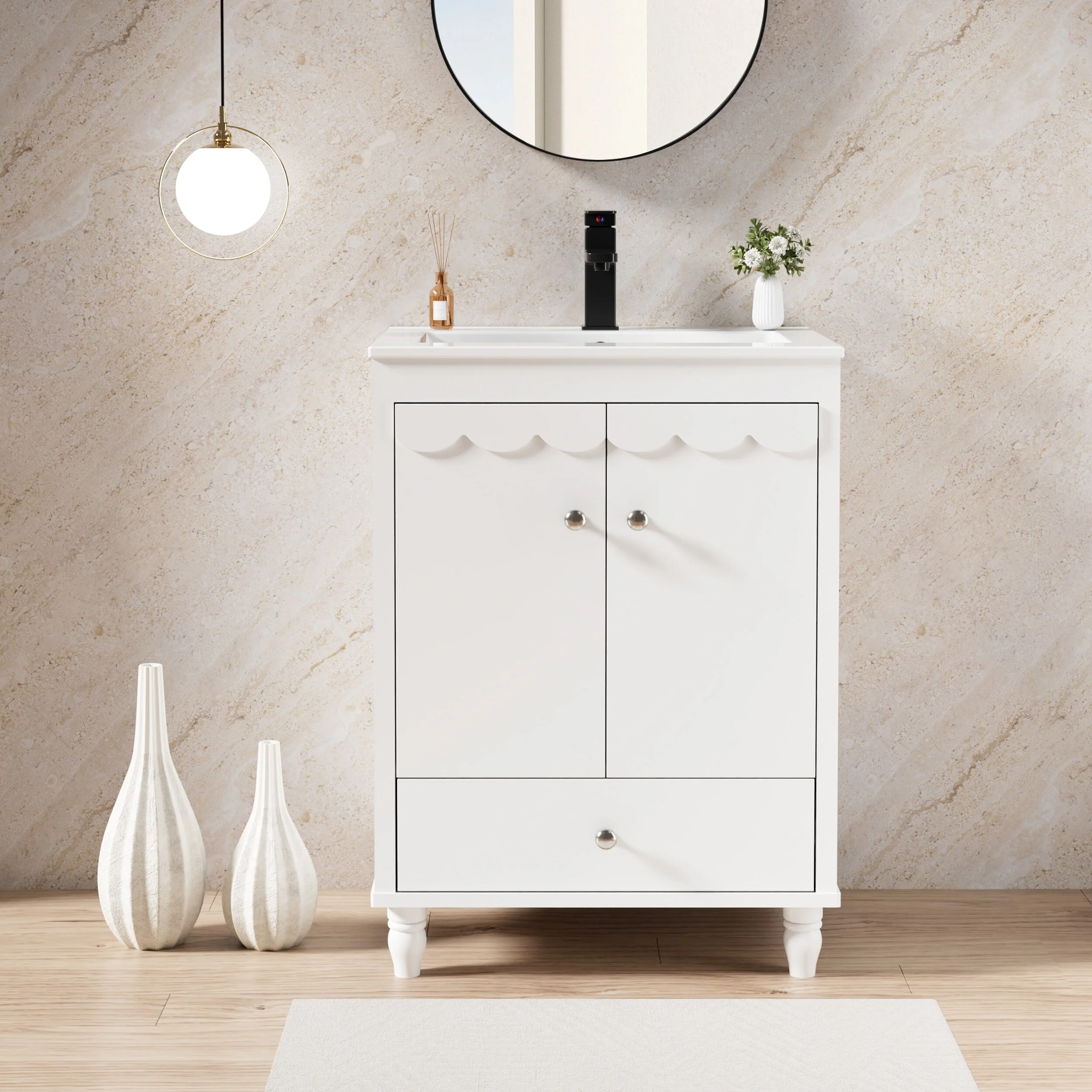 Lace Trim Freestanding Bathroom Vanity Set - Perfect for Bathrooms