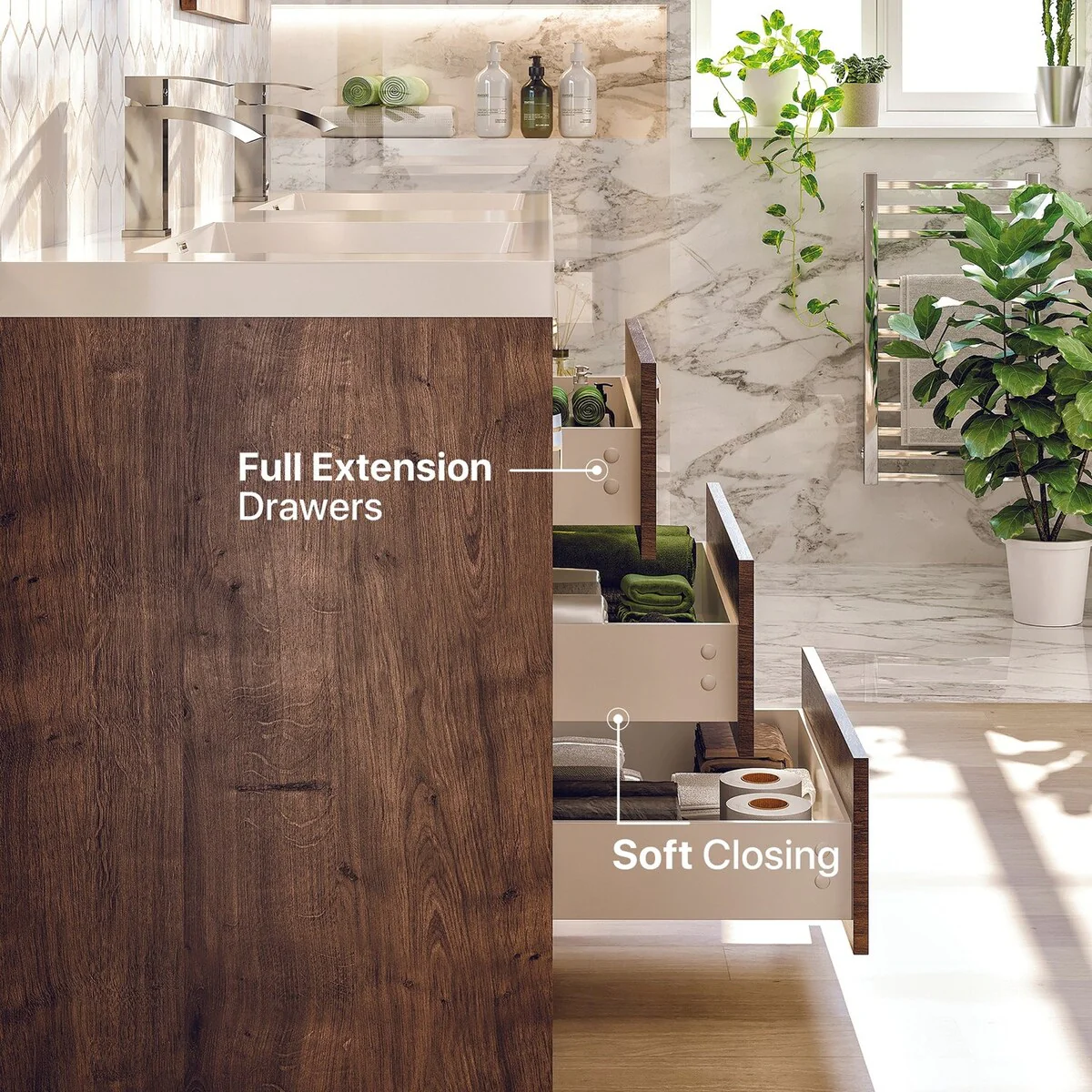 Eviva Lugano 60 inch Rosewood Modern Double Sink Bathroom Vanity with White Integrated Acrylic Top