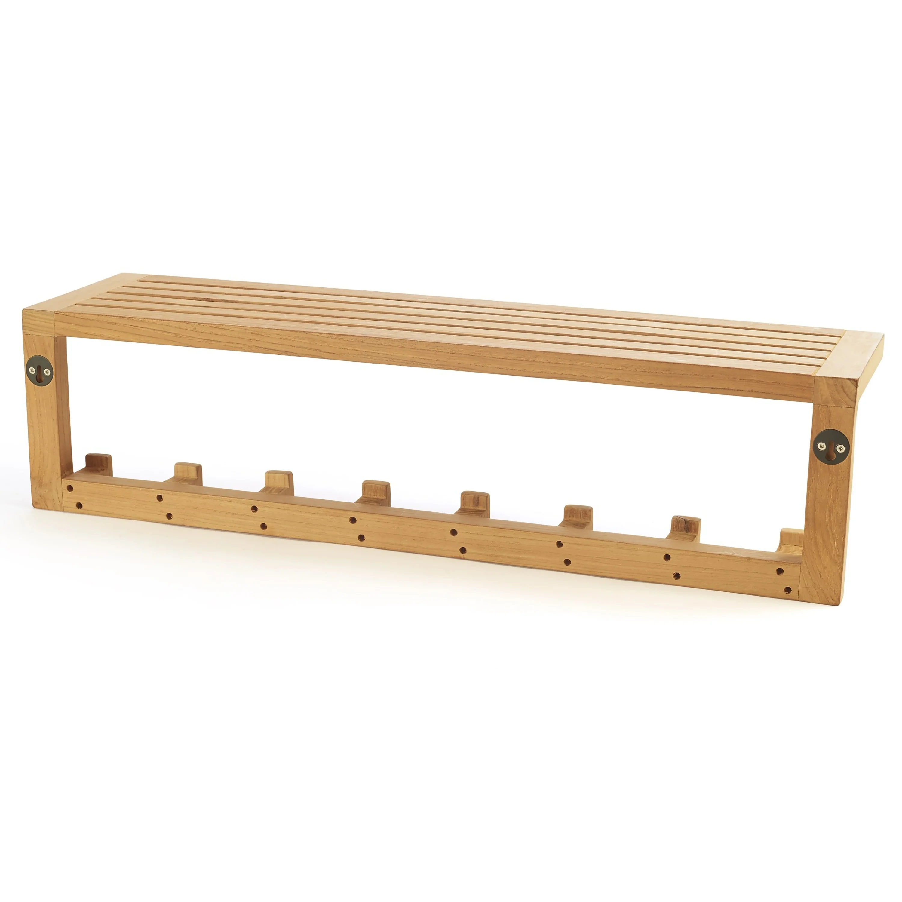 Teak Wall Shelf with 8 hooks