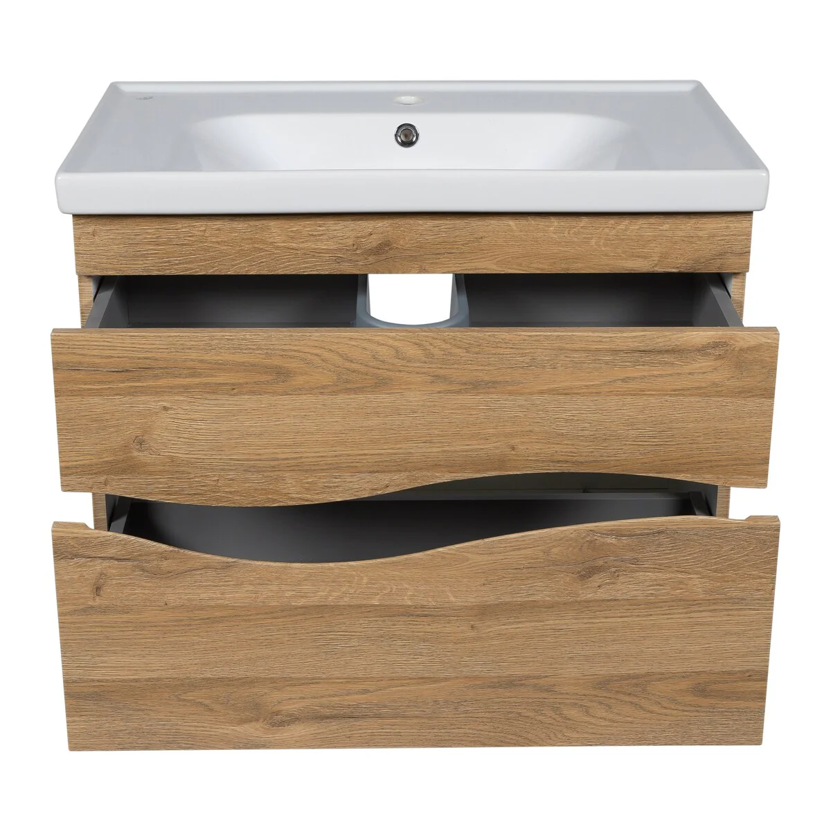 Modern Wall-Mounted Bathroom Vanity with Washbasin Wave Teak Natural Non-Toxic MDF-26