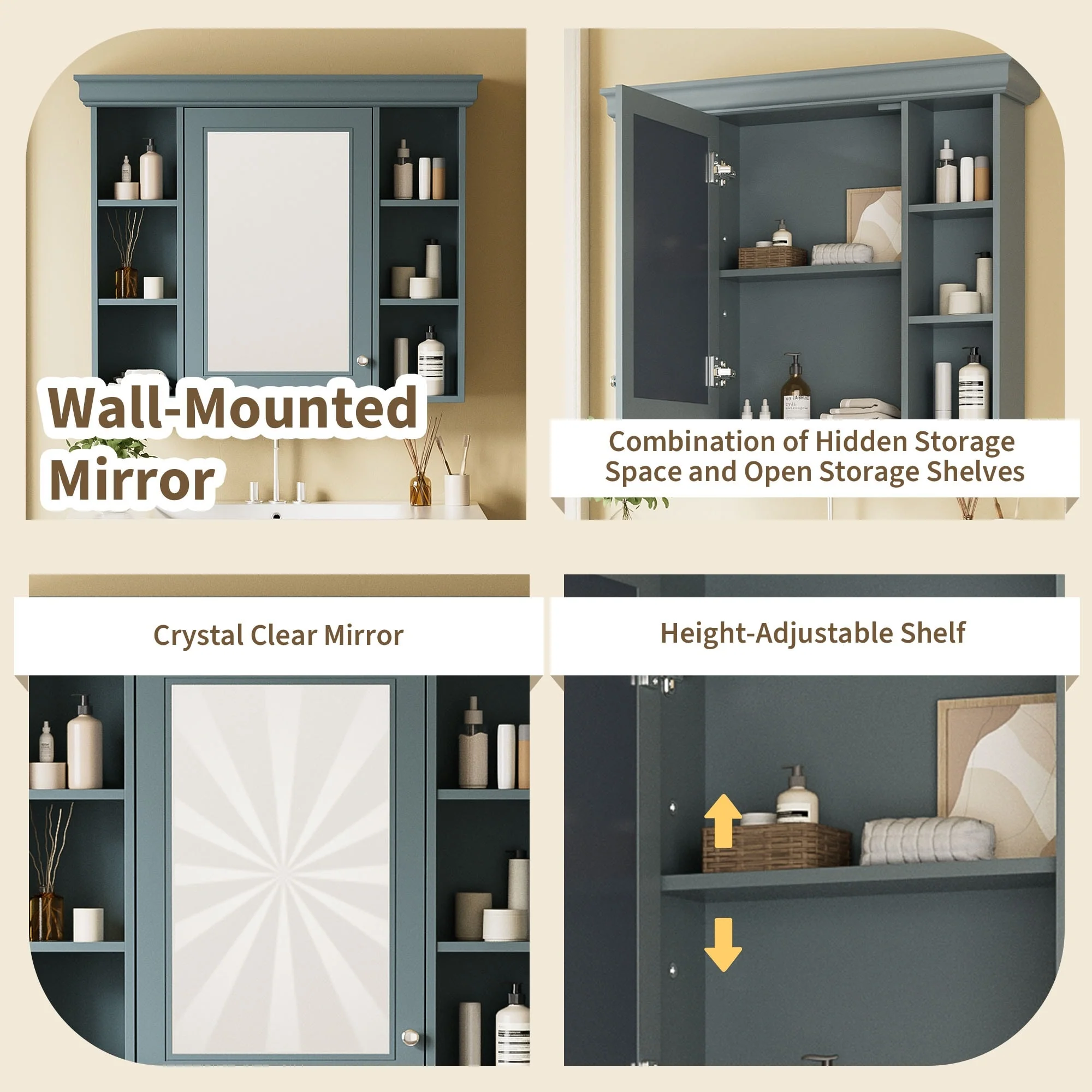 Wall Mounted Bathroom Storage Cabinet with Mirror Door