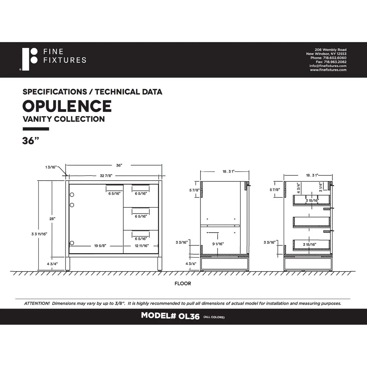 Fine Fixtures Opulence Collection Bathroom Vanity with White Ceramic Sink