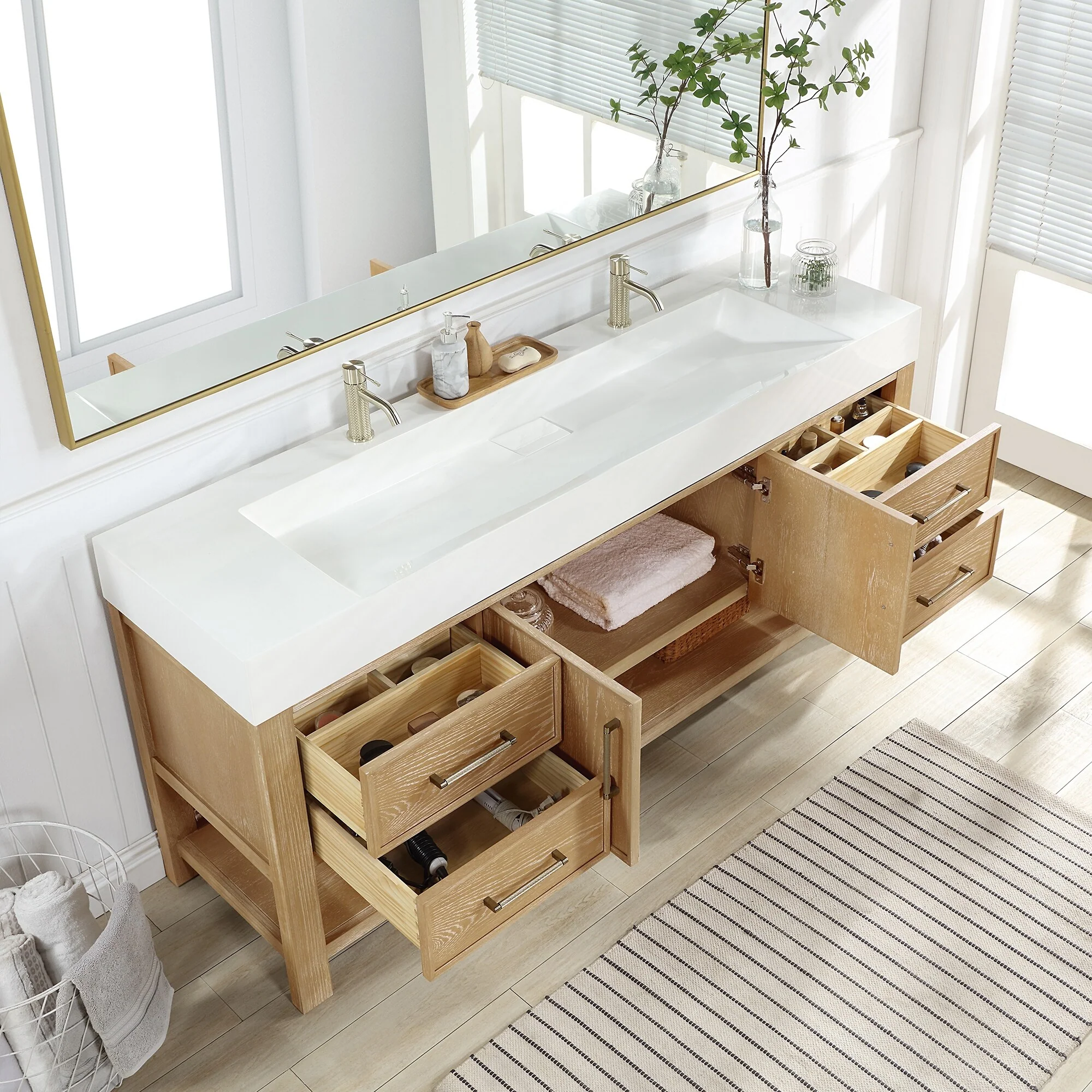 Vera Bath Vanity with Integrated Stone Sink Top and Mirror