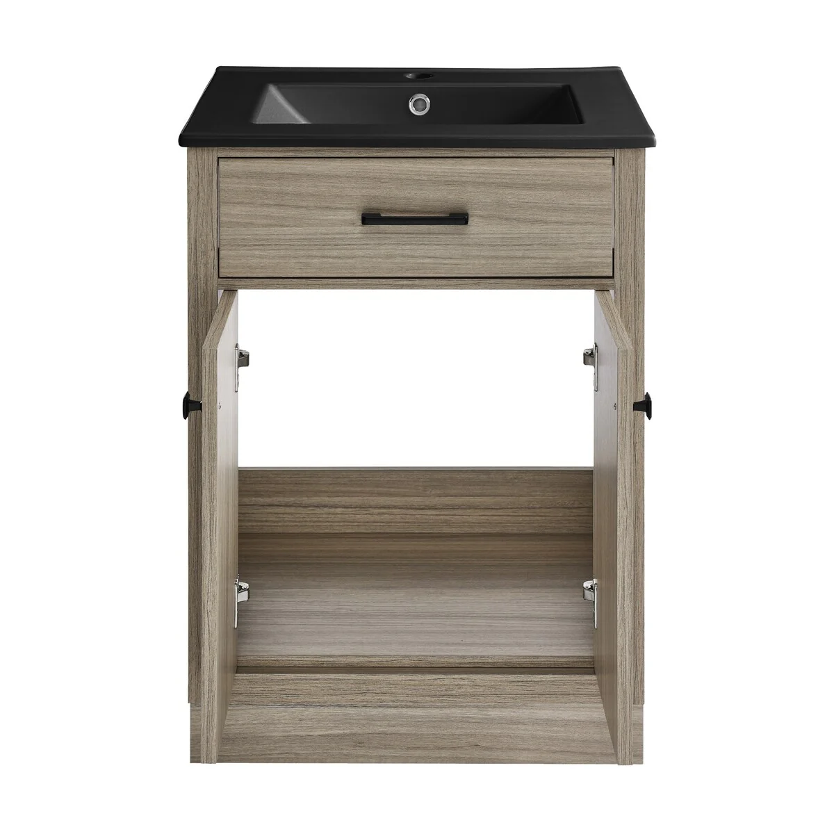 Burdon 24 In. Brown Oak Bathroom Vanity With Black Ceramic Sink Top