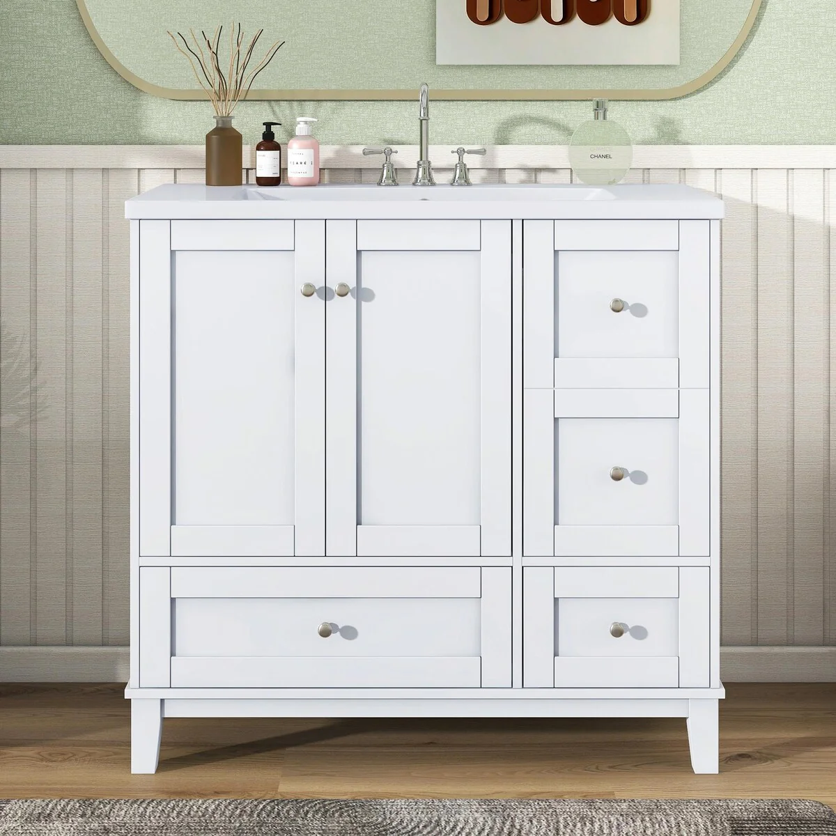 Modern 36-Inch Bathroom Vanity with Resin Sink and Ample Storage