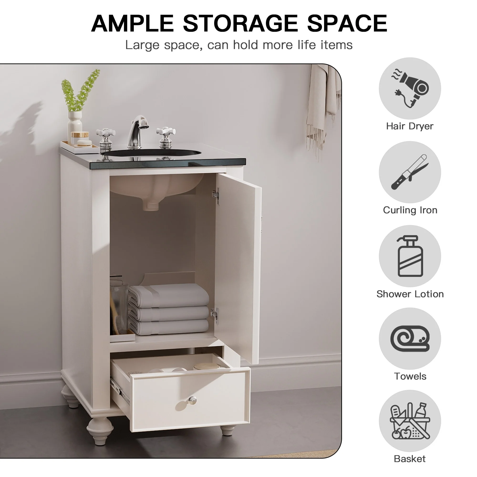 19-Inch Two-Tone Solid Wood Bathroom Vanity with Sink – Compact Space-Saving Design