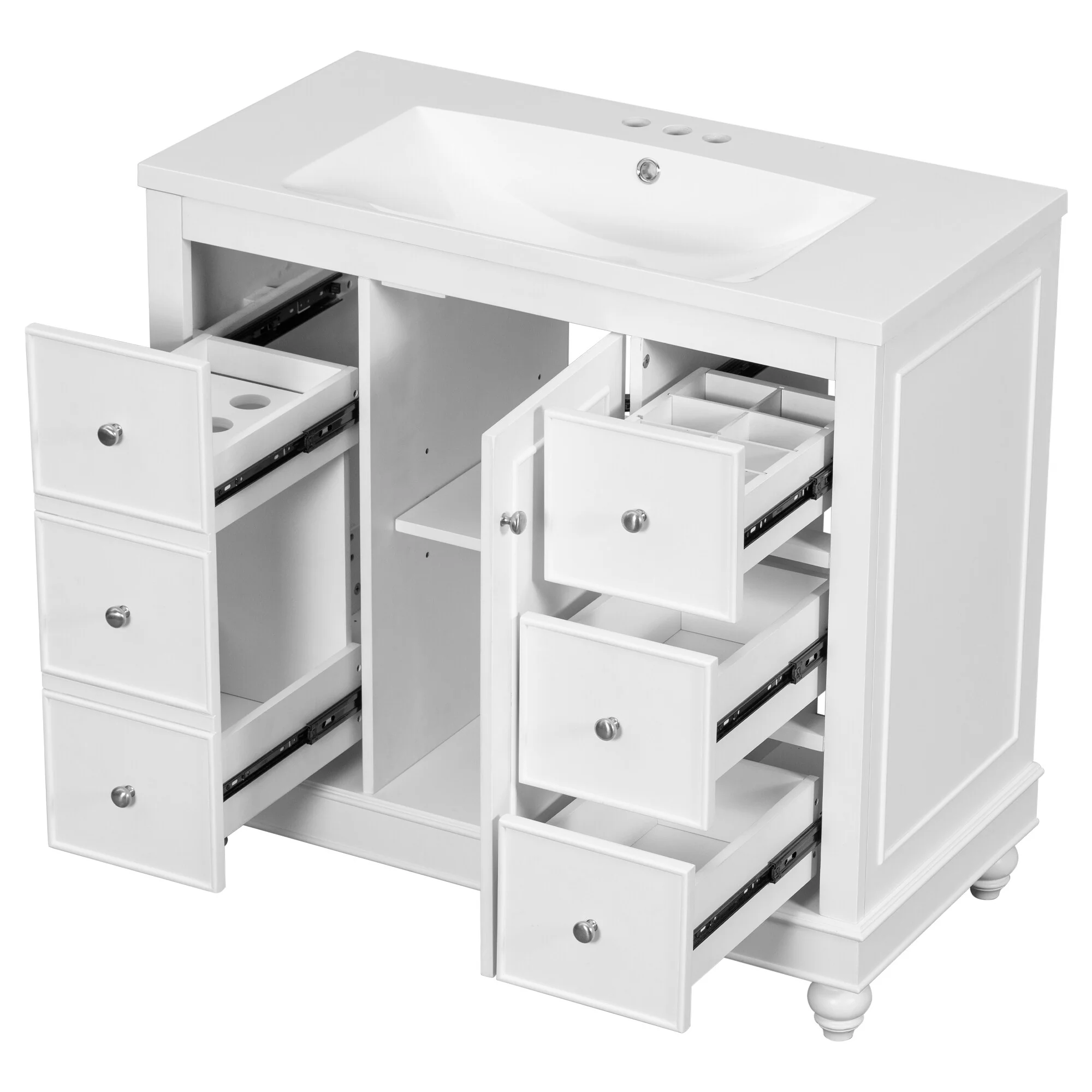Bathroom Vanity with Sink, Bathroom Vanity Cabinet with 4 Drawers and 1 Door, Storage Cabinet with Adjustable Shelves