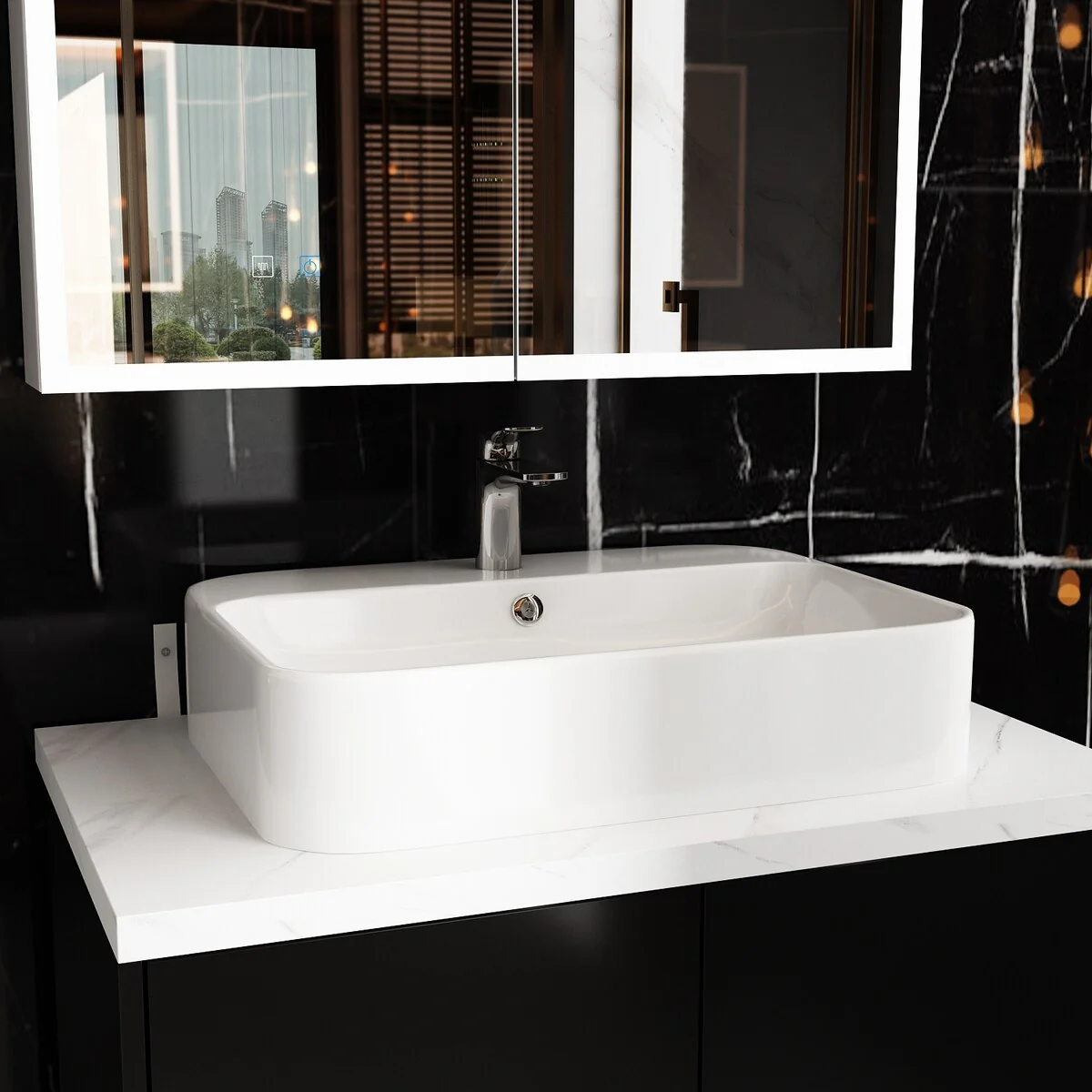 Complete Bathroom Vanity and LED Medicine Cabinet Ensemble