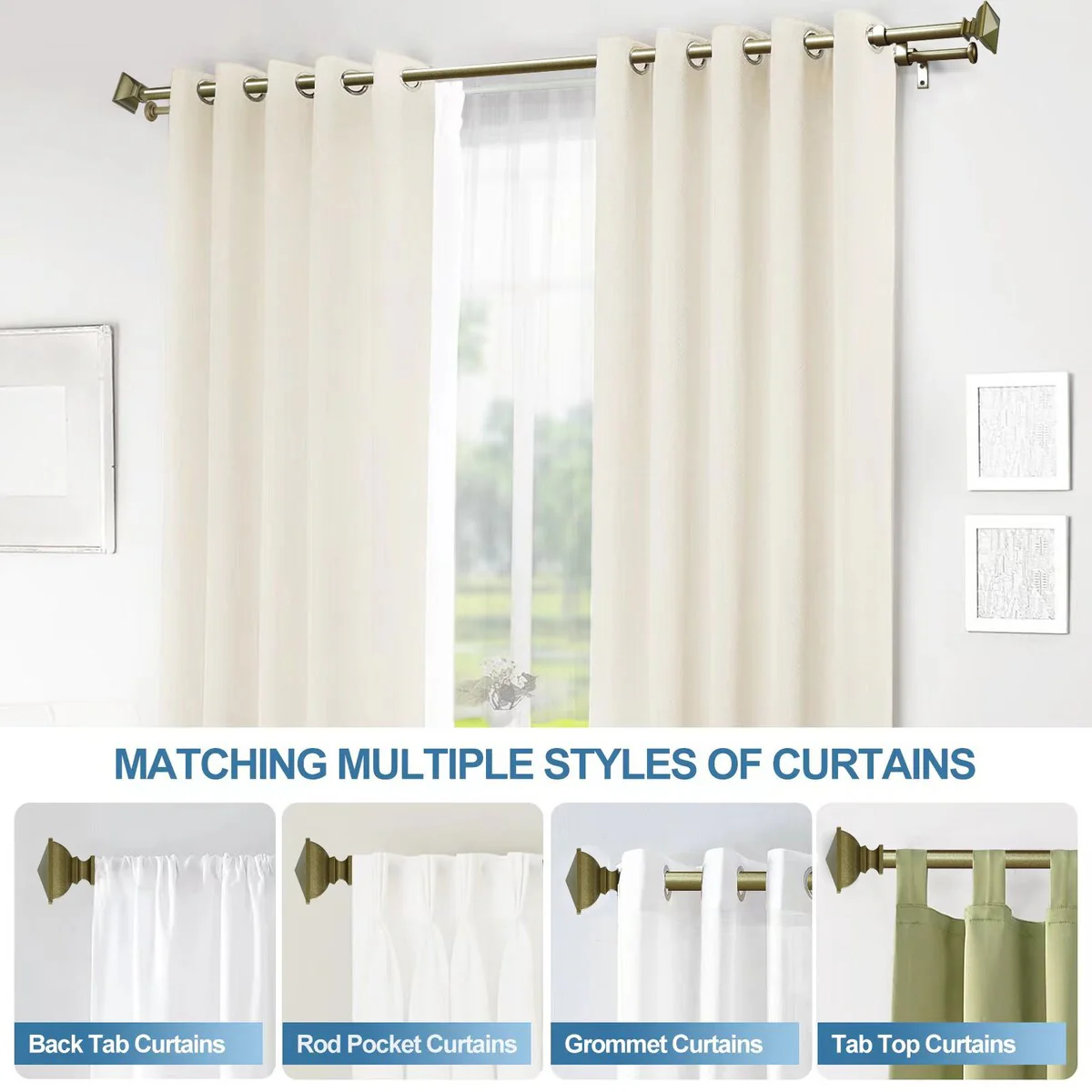 Modern Square Urn Adjustable Drapery Double Curtain Rod