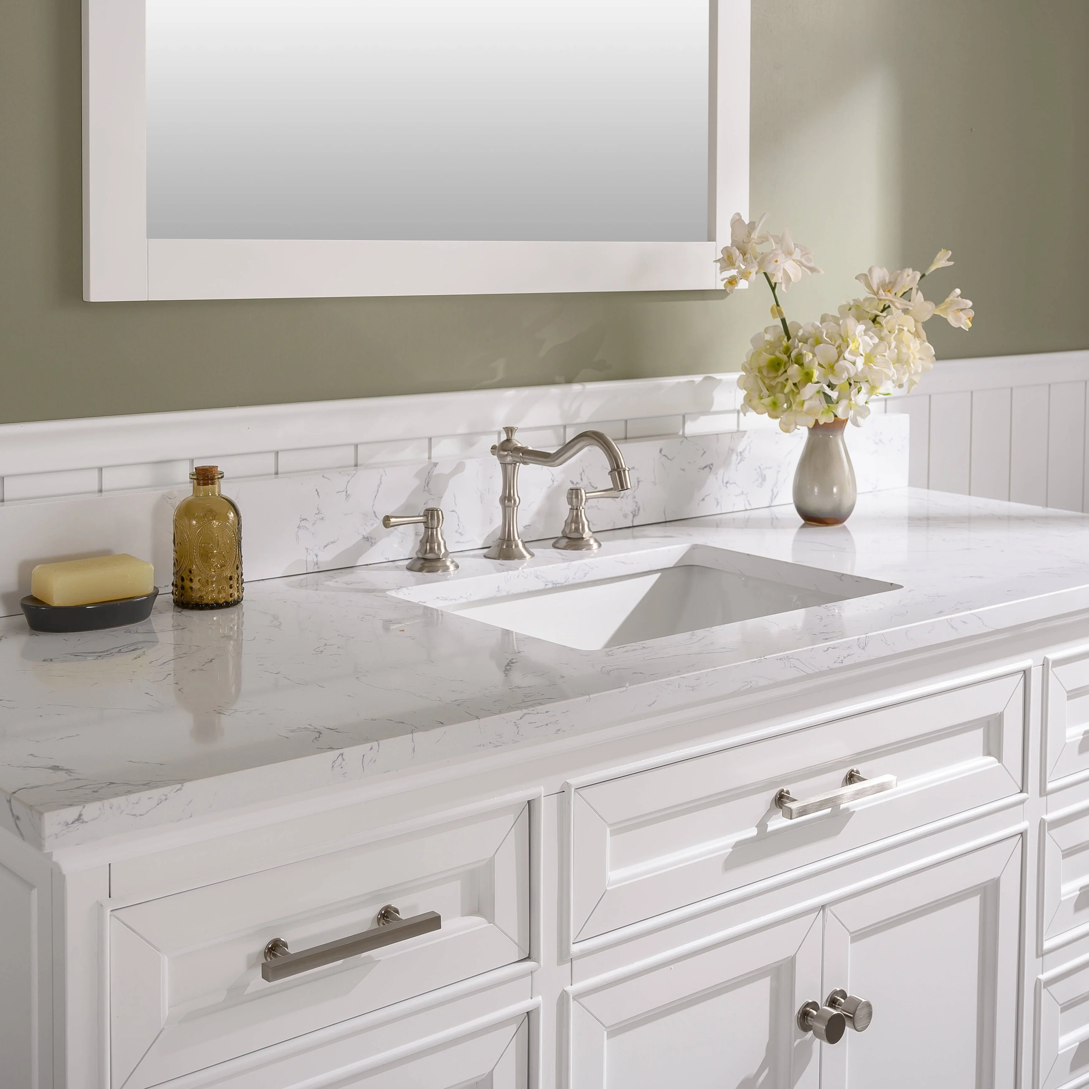 YASINU 60 Inch Engineered Marble Single Sink Vanity Top