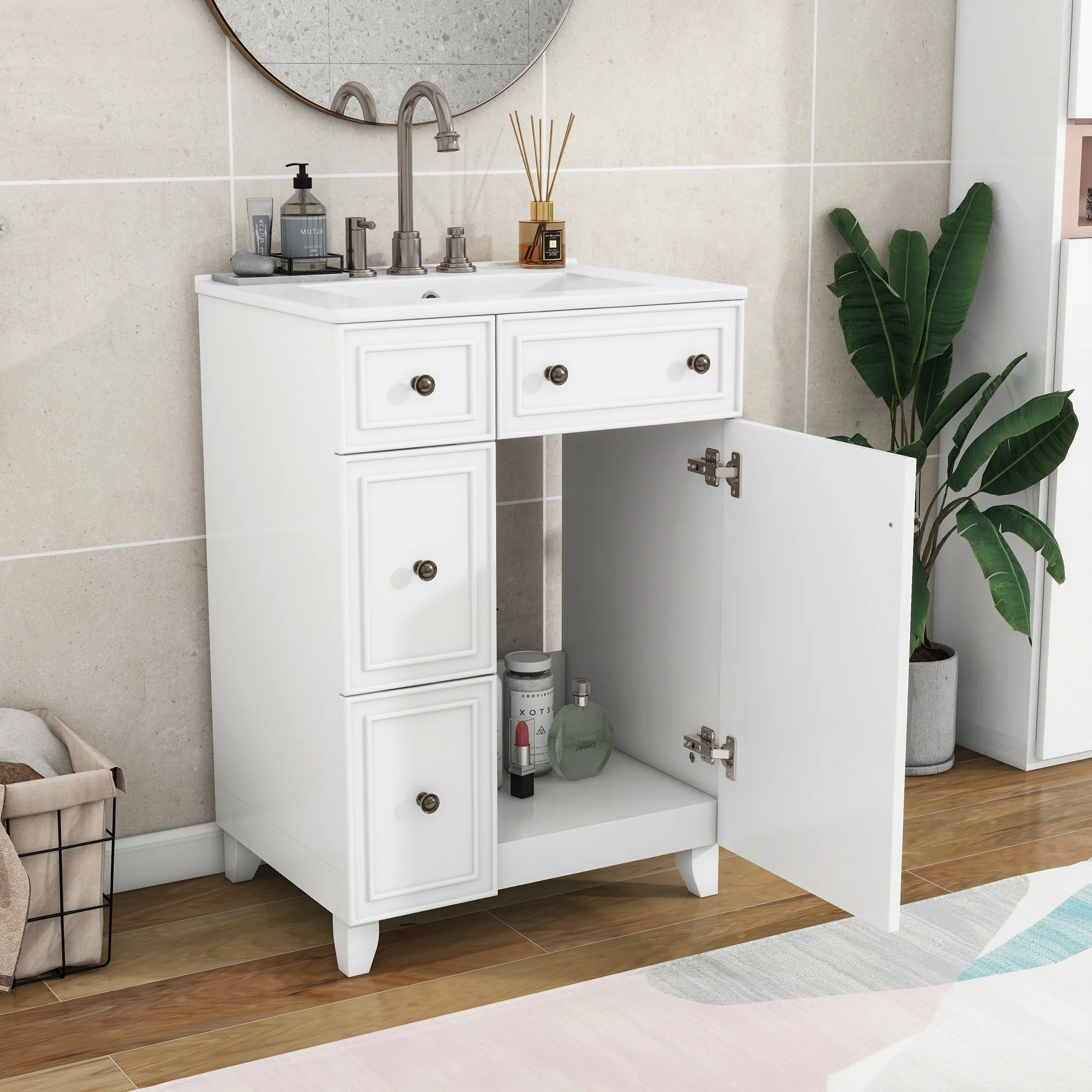 24-Inch Bathroom Vanity Cabinet with Ceramic Sink by Harper&Bright Designs