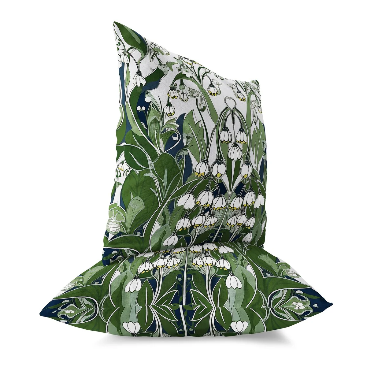 White And Green Lily of the Valley Indoor/Outdoor Throw Pillow Zipper