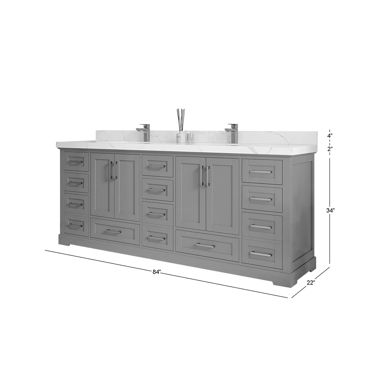 Willow Collection 84 in W x 22 in D x 36 in H Boston Double Bowl Sink Bathroom Vanity with Countertop