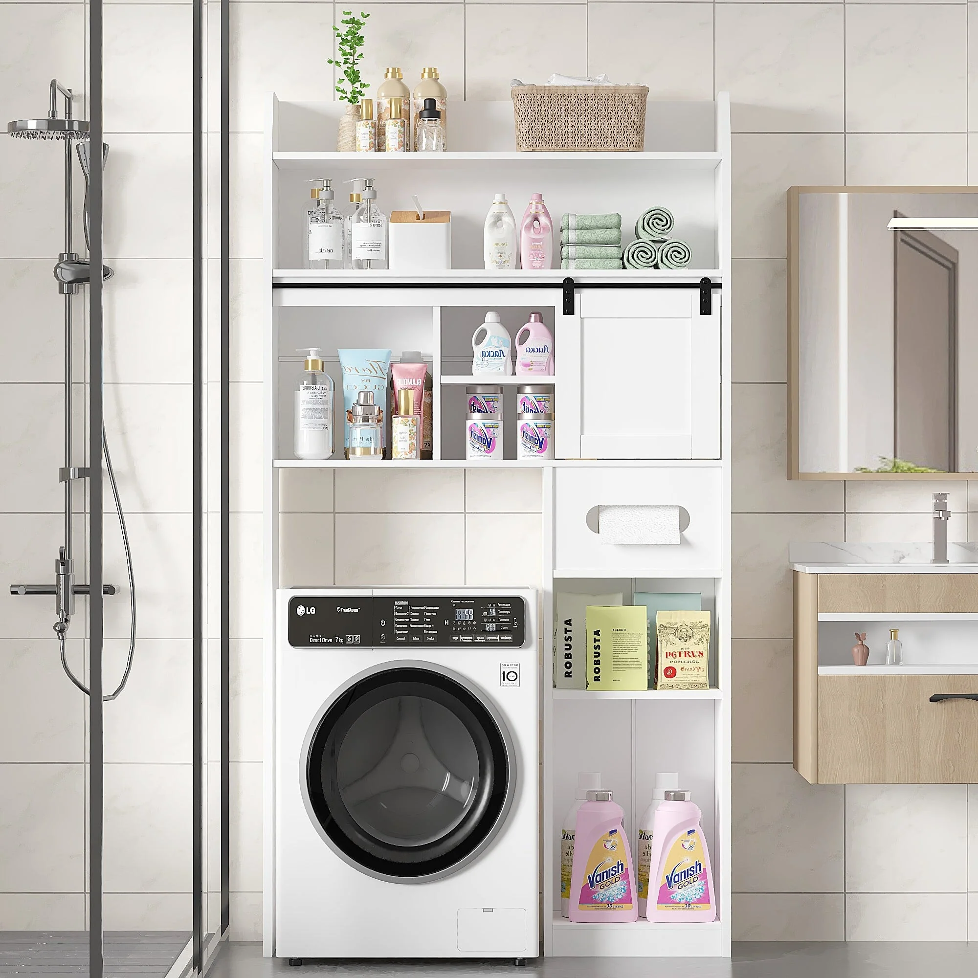Javlergo Over The Toilet Storage Cabinet with Metal Frame and Storage Shelves, Bathroom Organizer with Adjustable Shelves