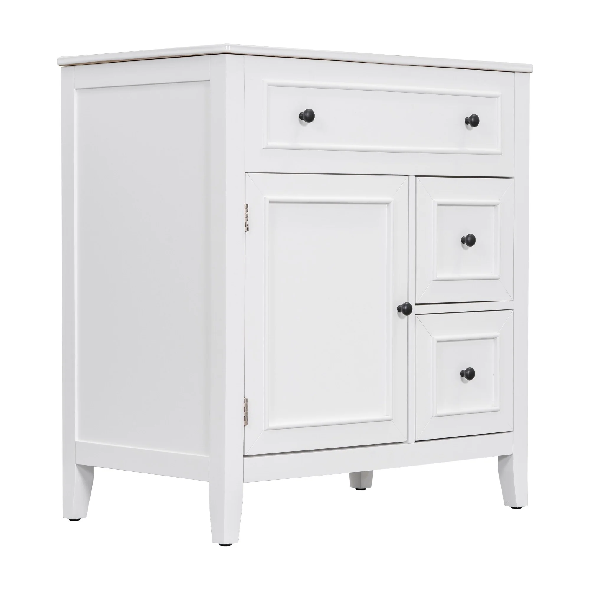30'' Solid Wood Bathroom Vanity with Cabinet, 2 Drawers, and Ceramic Sink