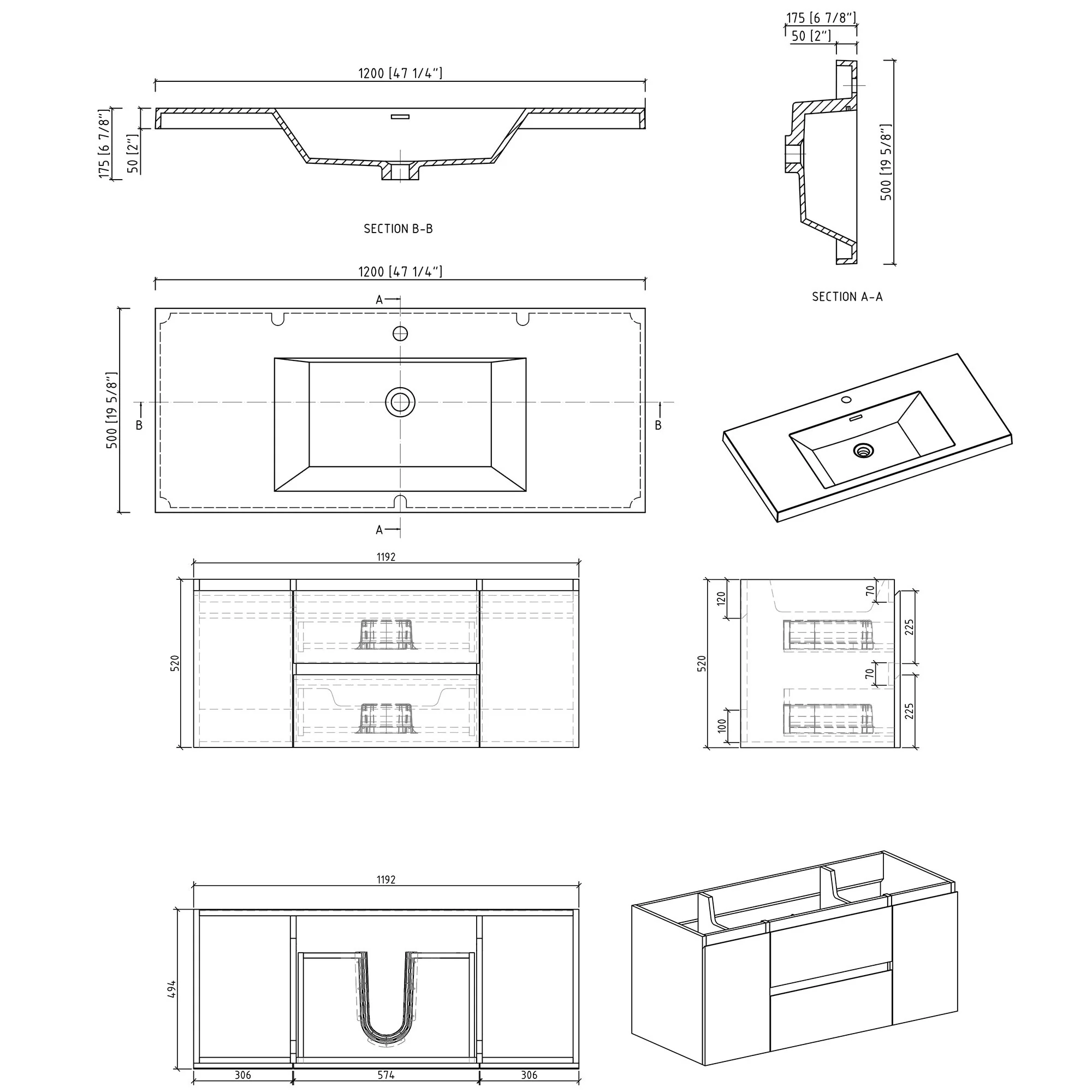 MDF Floating Bathroom Vanity with Integrated Resin Sink