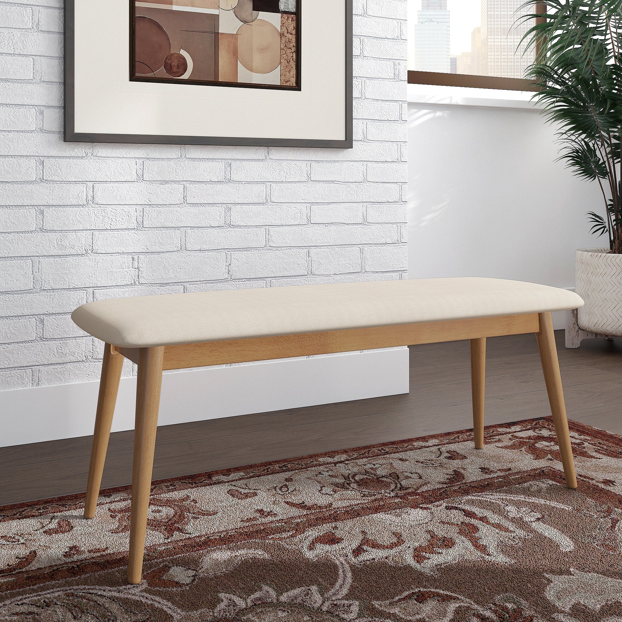 Ribe Mid-Century Modern Tapered Upholstered Dining Bench