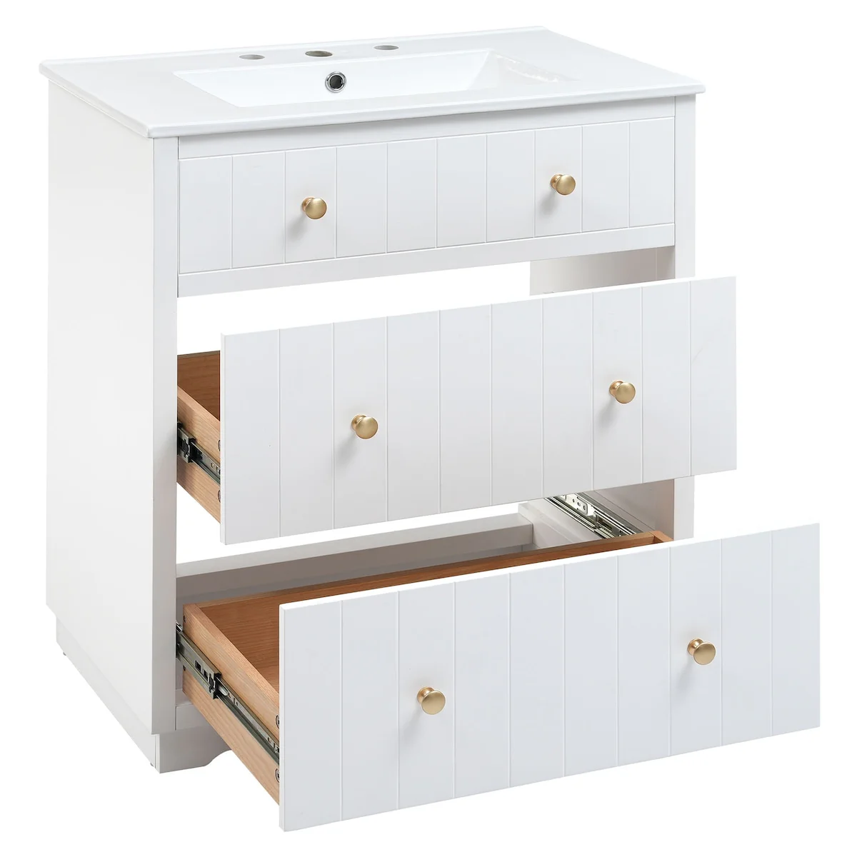 30-Inch Modern White Bathroom Vanity Cabinet with two drawers