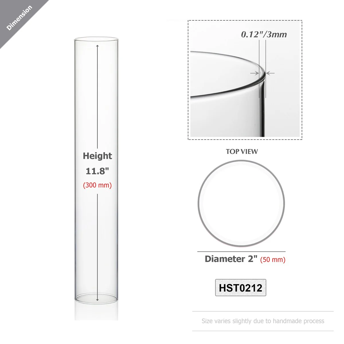 Clear Glass Cylinder Hurricane Chimney Tube, Candle Cover - 1 Piece