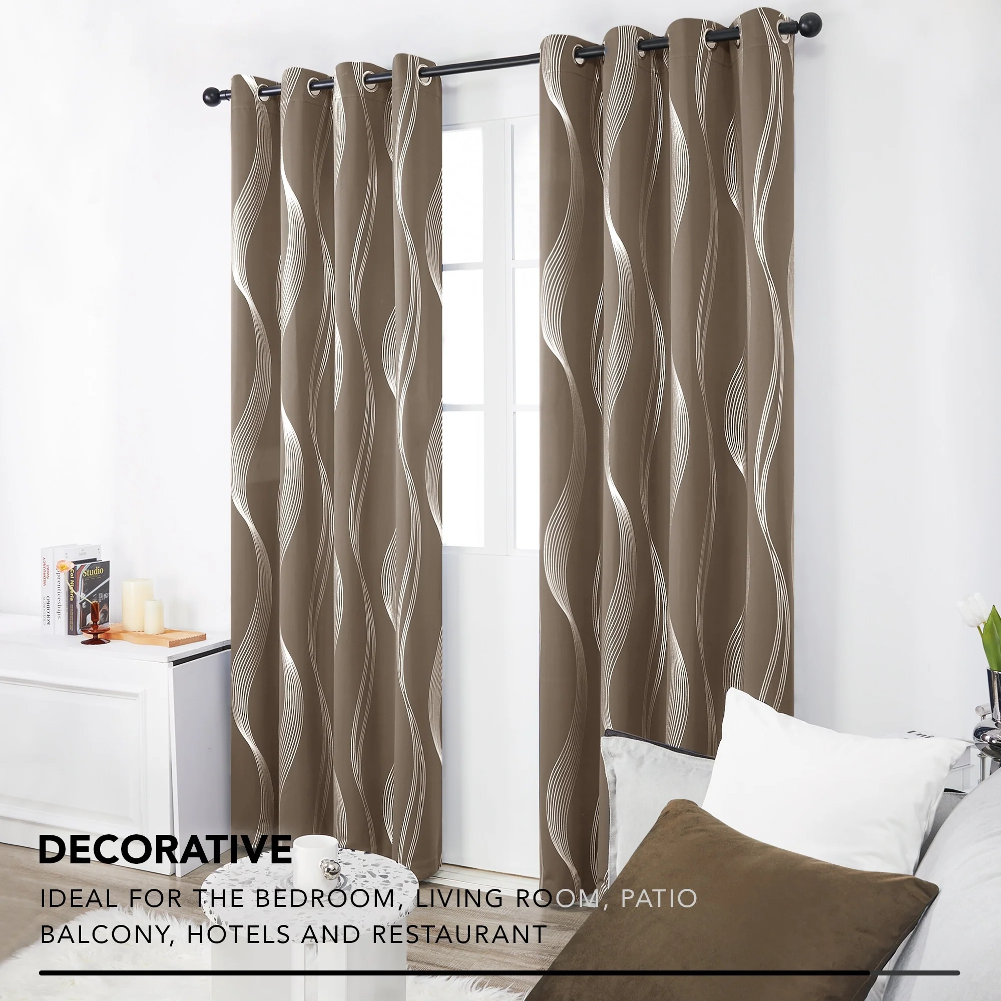 Deconovo Silver Wave 52 Width Curtain Panel Pair (2 Panel)