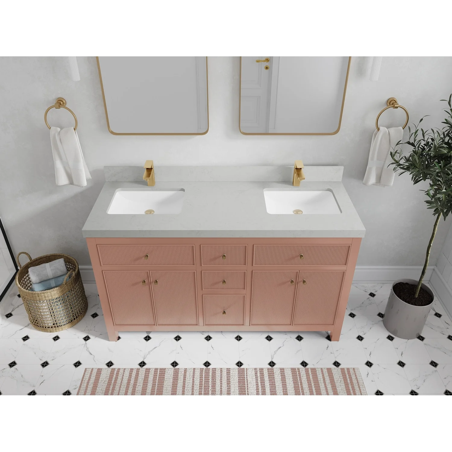Willow Collections 60 in. W x 22 in D. Sonoma Free Standing Reeded Double Sink Bathroom Vanity with Countertop
