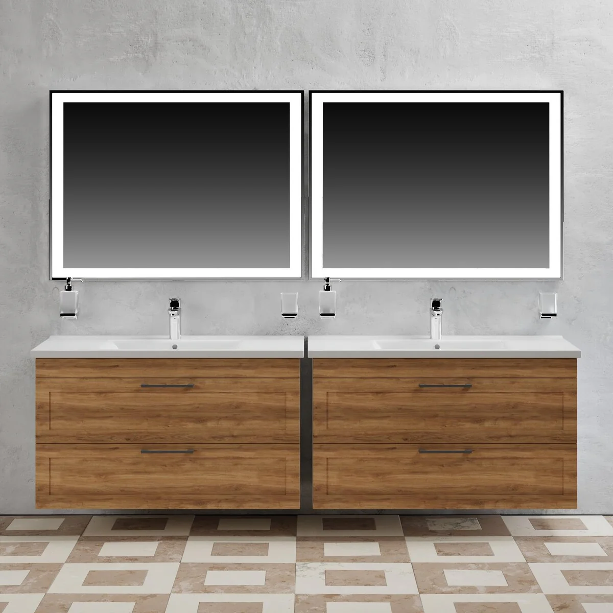 Modern Wall-Mounted Bathroom Vanity with Washbasin Palm Beach Teak Natural Non-Toxic MDF-26