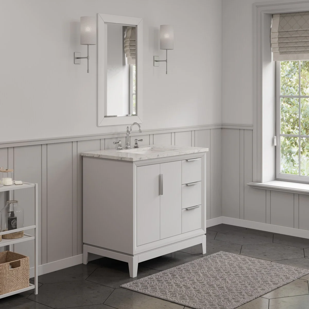 Elizabeth 36-Inch Single Sink Carrara White Marble Vanity
