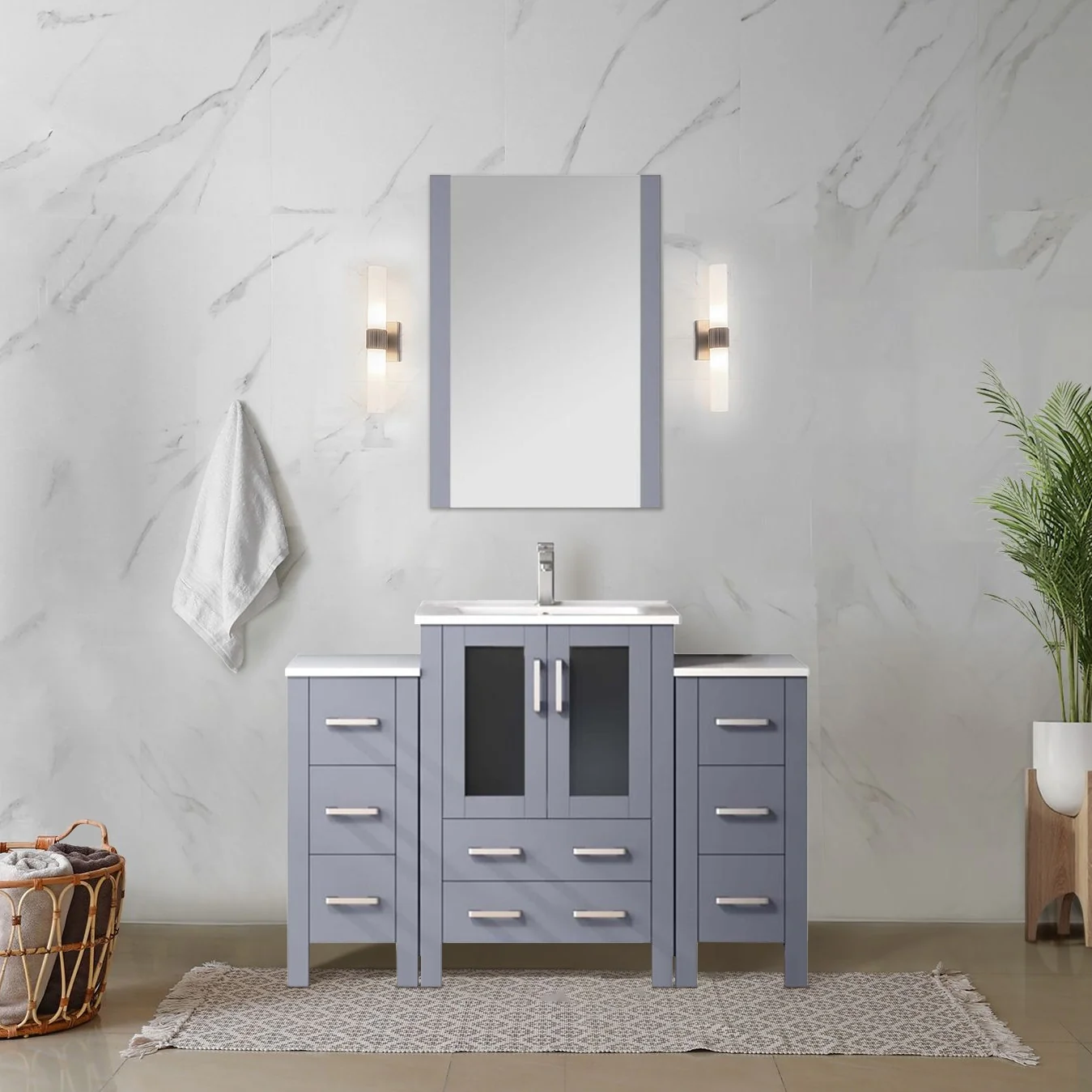 Volez Bath Vanity with Side Cabinet and Mirror