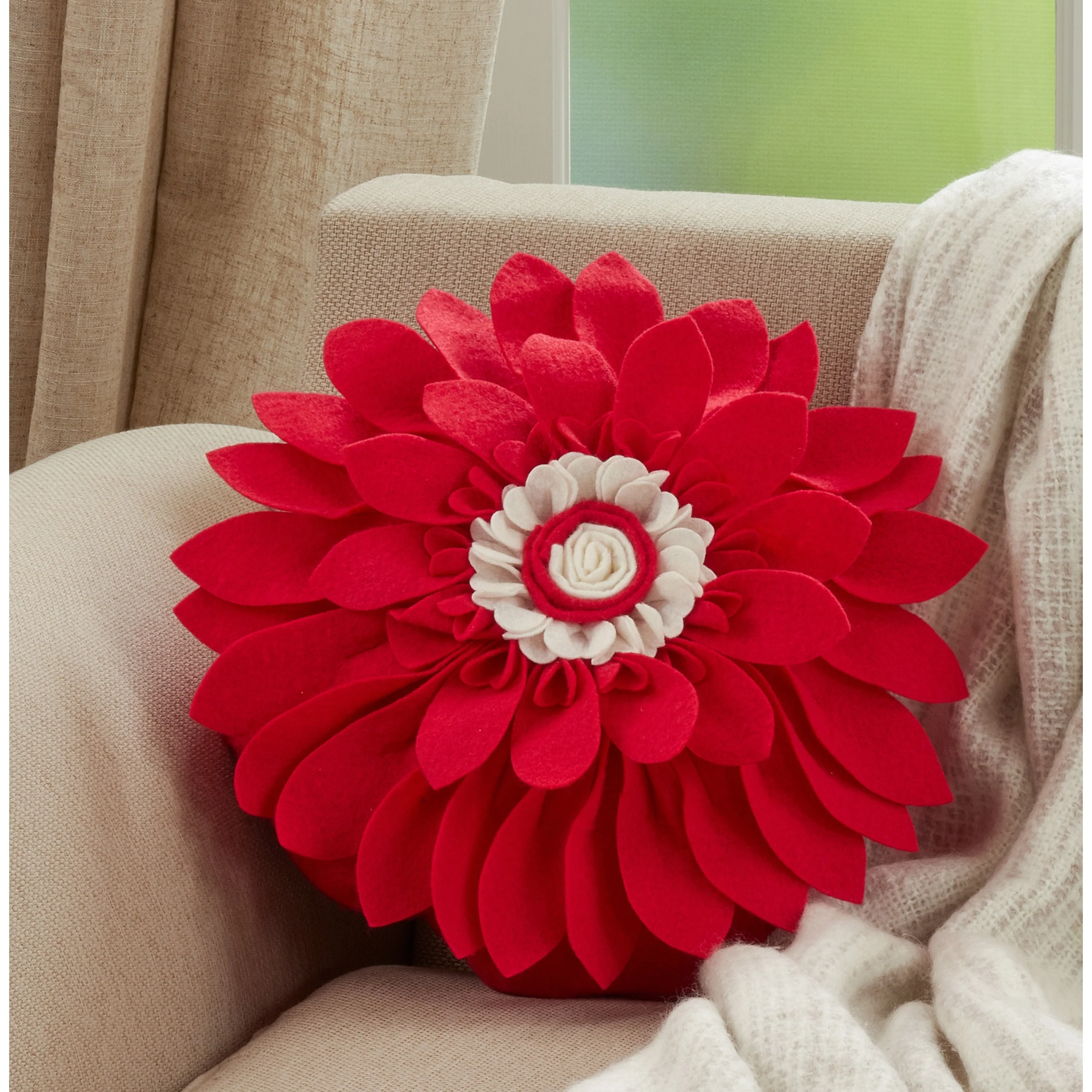 Felt Flower Design Poly-Filled Throw Pillow
