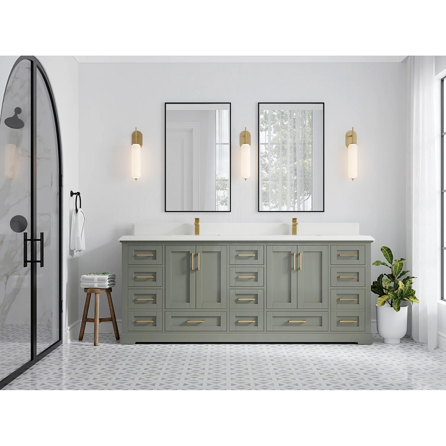 Willow Collection 84 in W x 22 in D x 36 in H Boston Double Bowl Sink Bathroom Vanity with Countertop